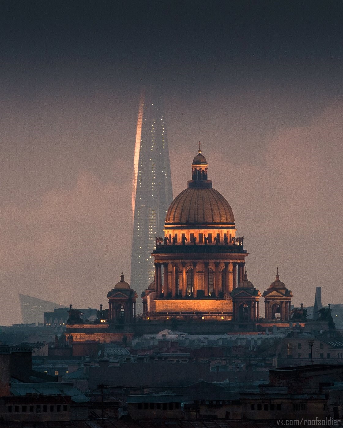 Saint Isaac's Cathedral and Lakhta Center, St. Petersburg HD Phone Wallpaper