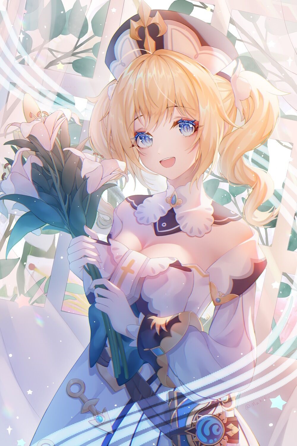Barbara from Genshin Impact holding flowers HD Phone Wallpaper
