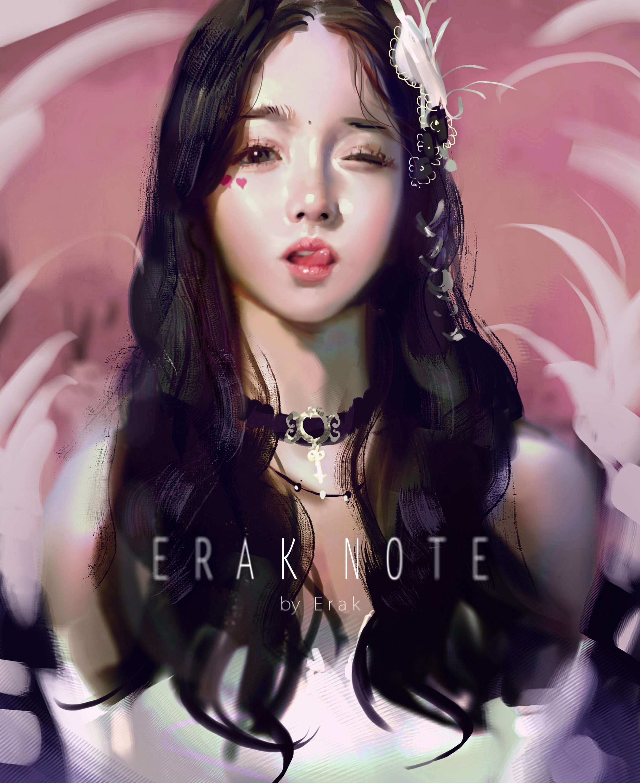 Portrait of a woman with dark hair and a choker HD Phone Wallpaper