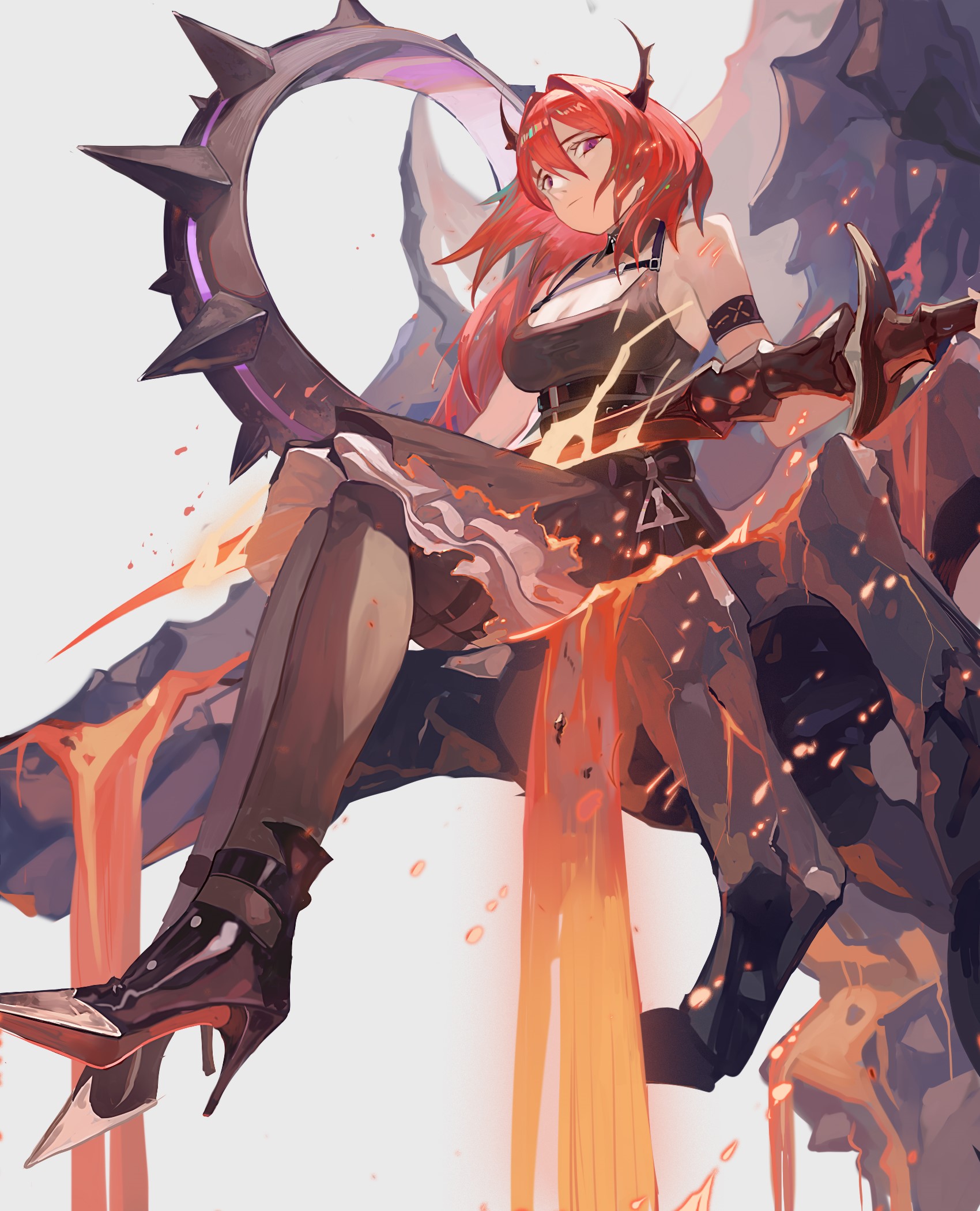 horns redhead anime girls Surtr anime Arknights HD Phone Wallpaper