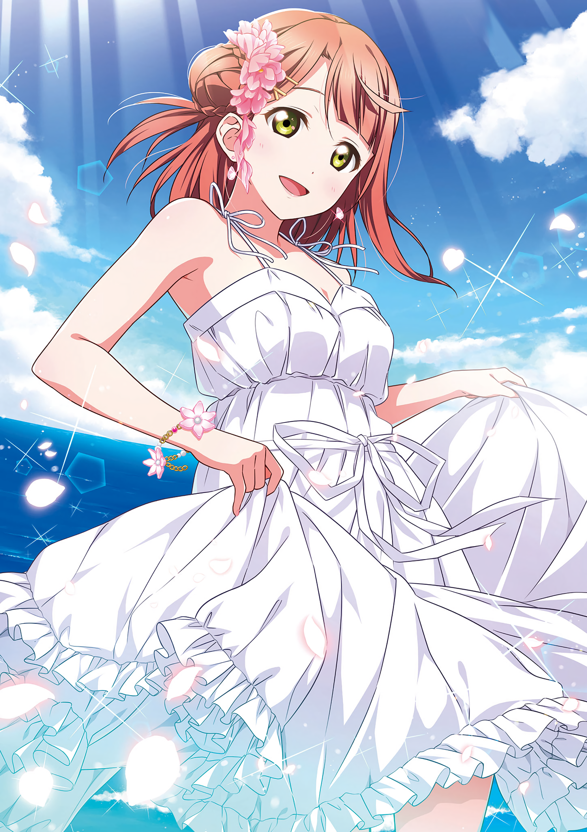 Anime girl in white dress by the sea HD Phone Wallpaper