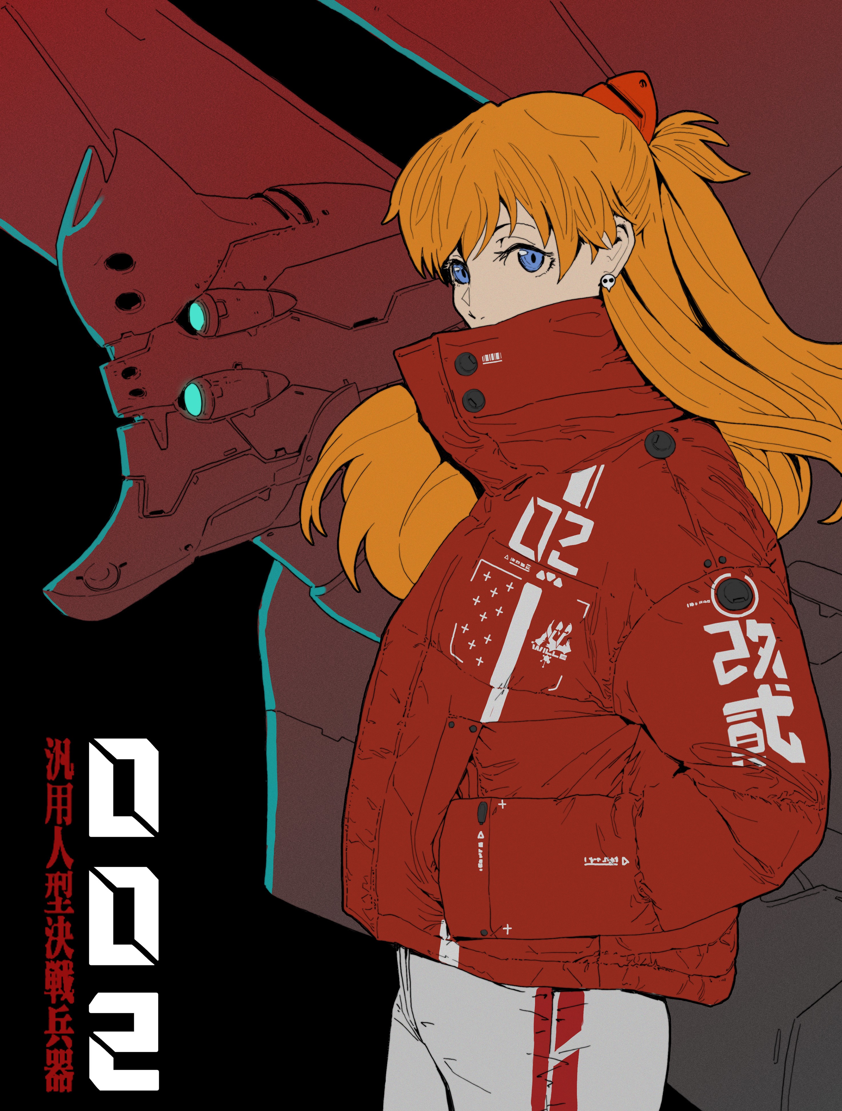 Asuka Langley Soryu and EVA Unit 02 from Neon Genesis Evangelion HD Phone Wallpaper