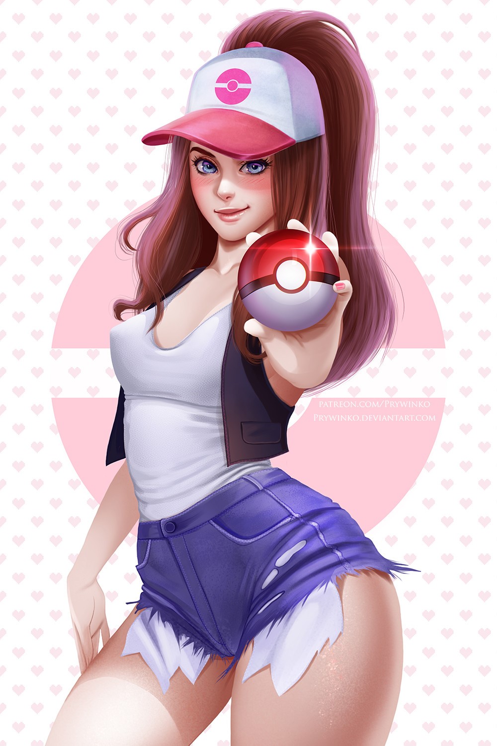 Hilda from Pokémon holding a Poké Ball HD Phone Wallpaper