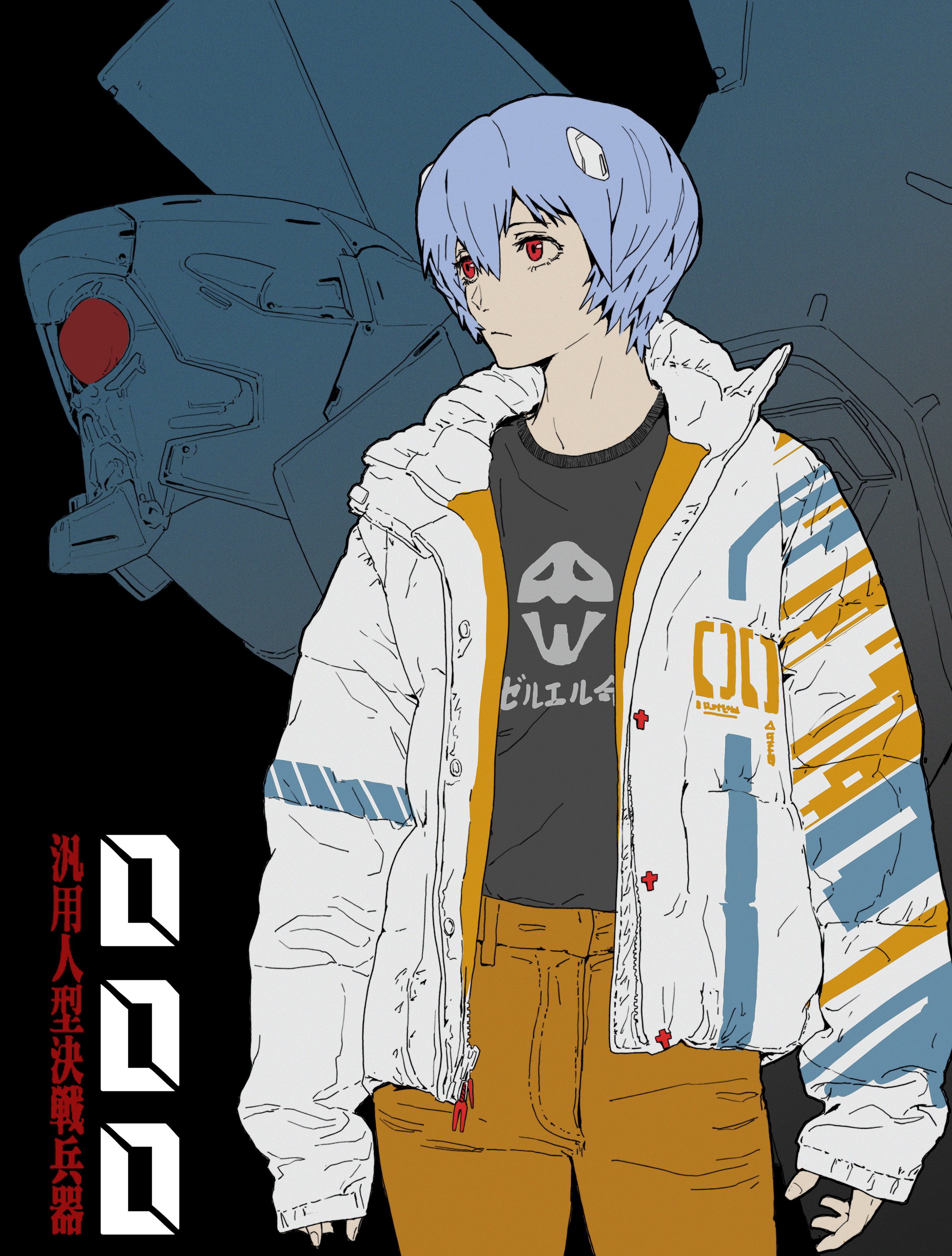 Rei Ayanami from Neon Genesis Evangelion with EVA Unit 00 HD Phone Wallpaper