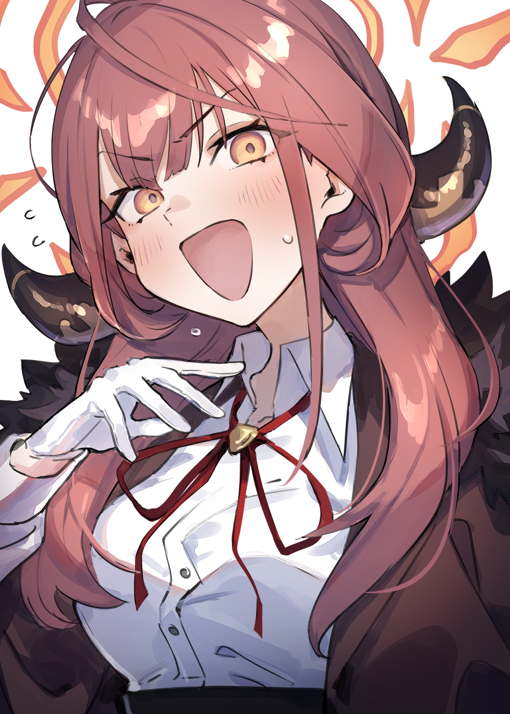 Anime girl with horns and red ribbon HD Phone Wallpaper