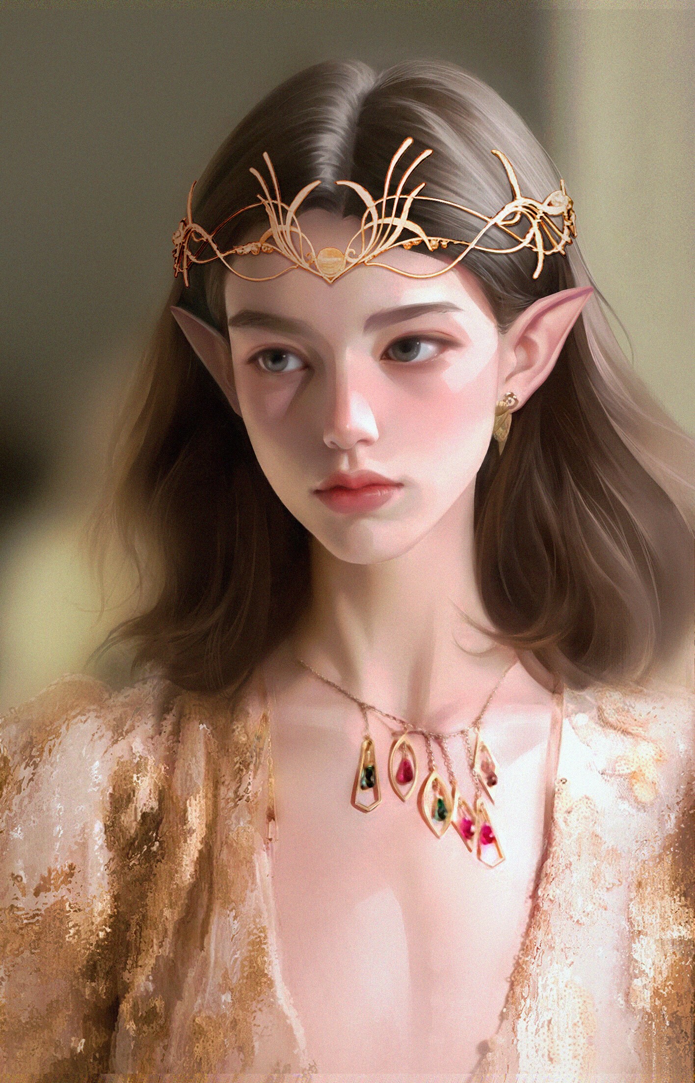 Heng Yue, a digital painting of an elf woman HD Phone Wallpaper