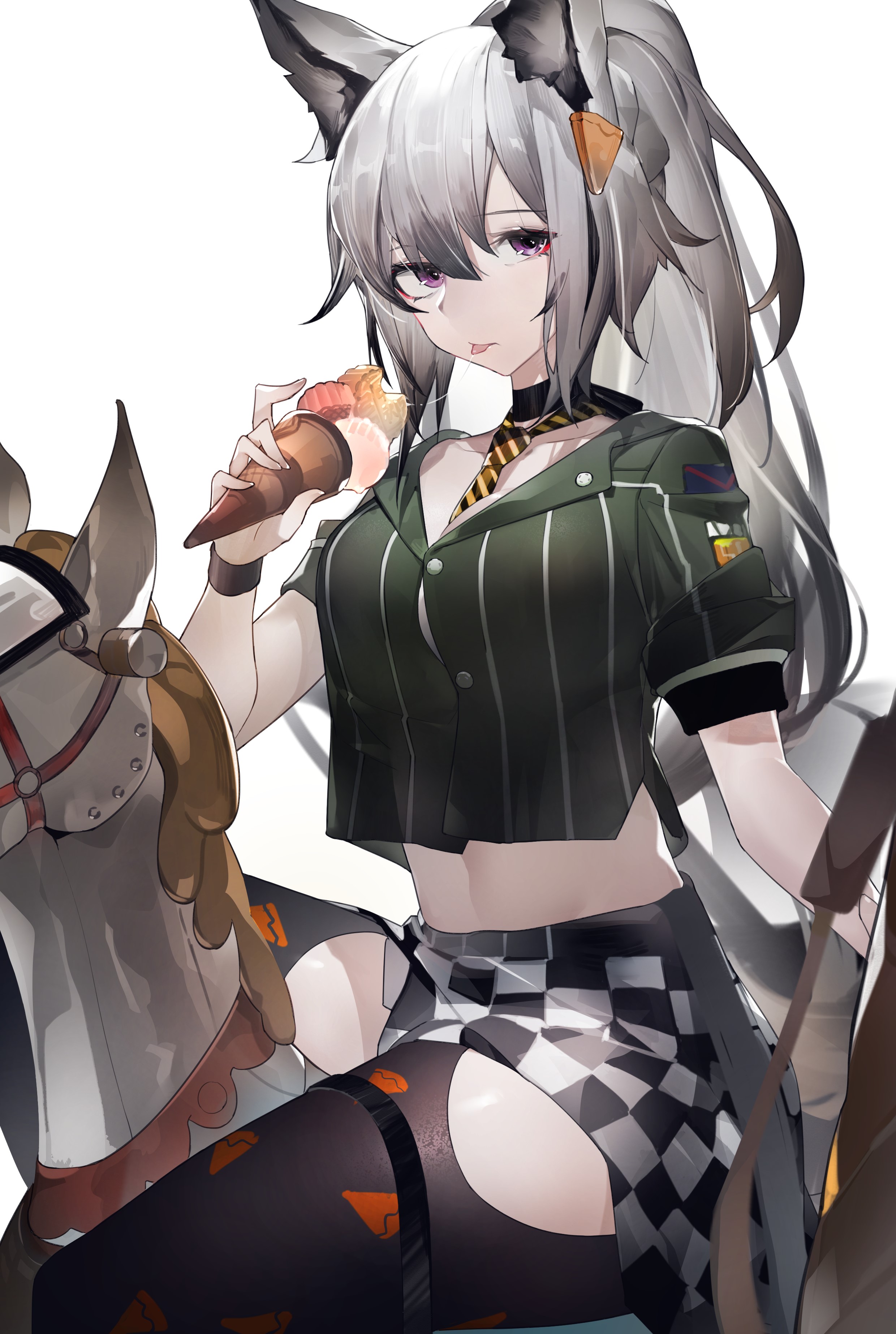 Yushi Ketsalkoatl from Arknights eating ice cream HD Phone Wallpaper