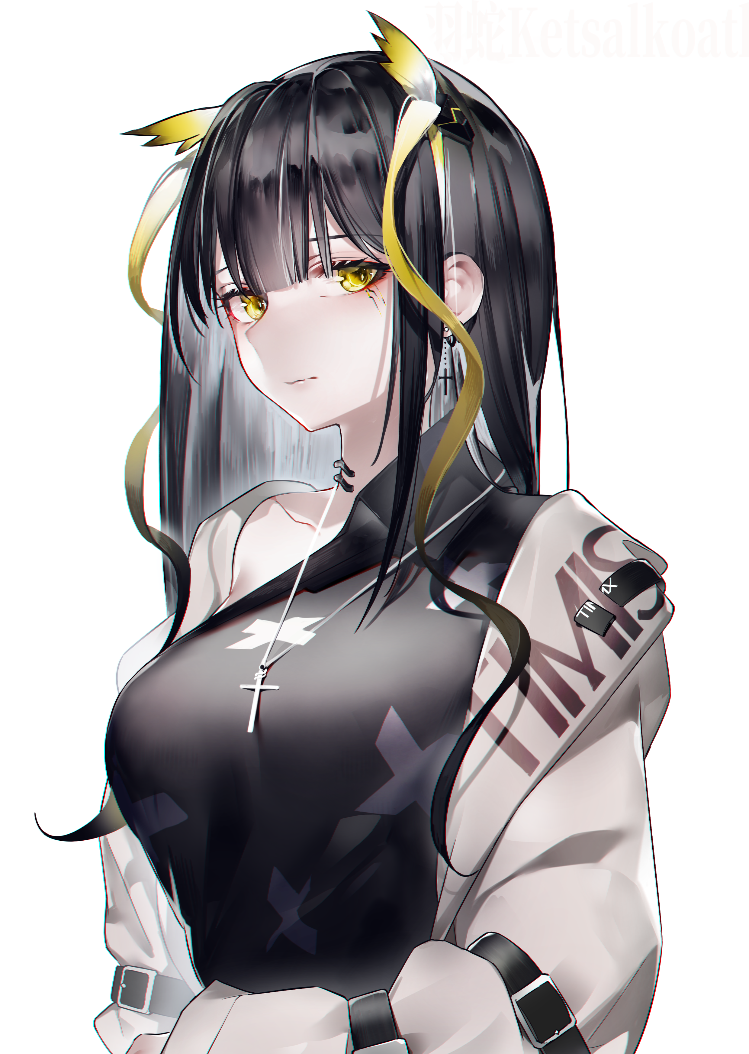 Anime Girl with Black Hair and Yellow Eyes HD Phone Wallpaper
