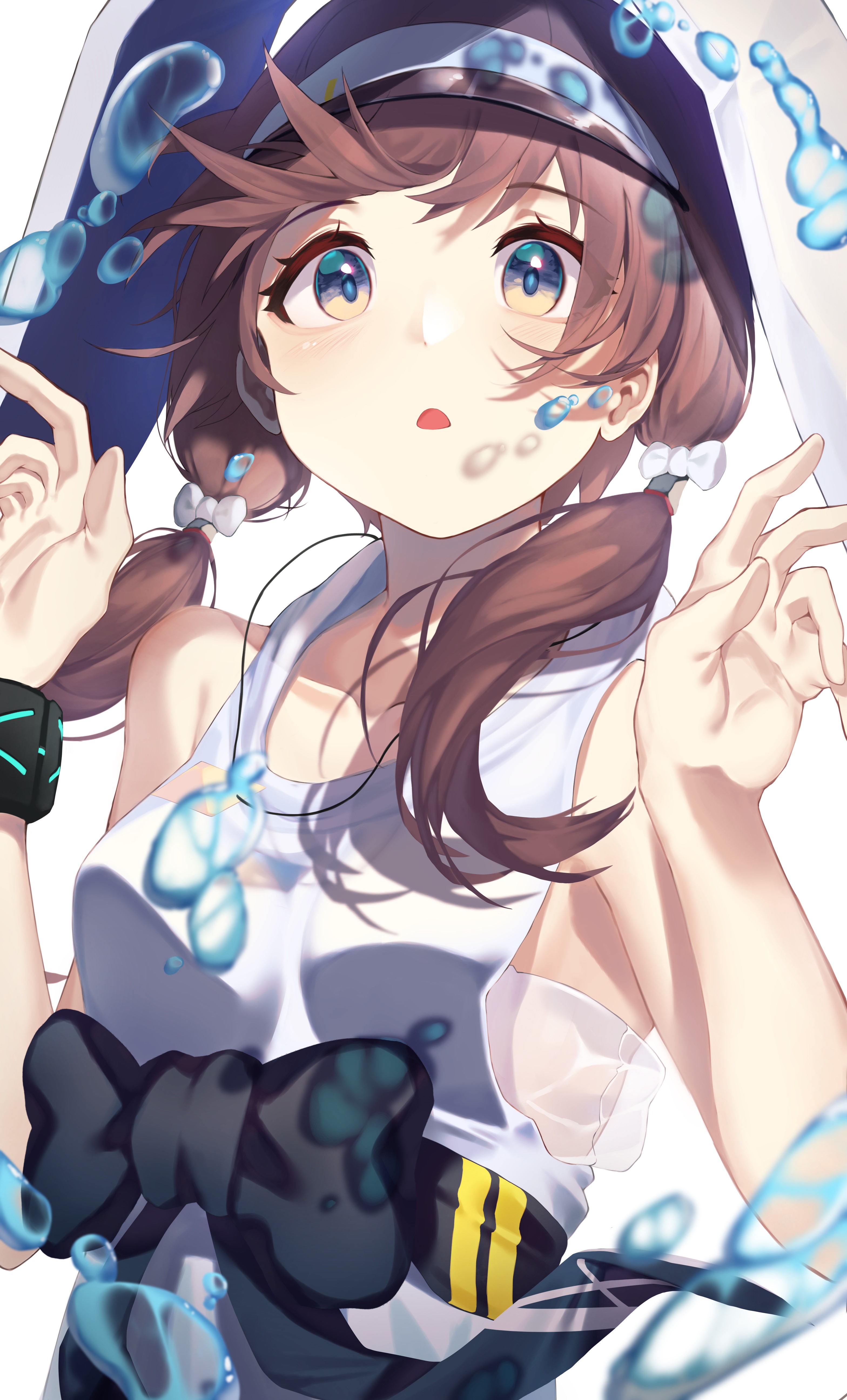 Anime girl with pigtails and water droplets HD Phone Wallpaper