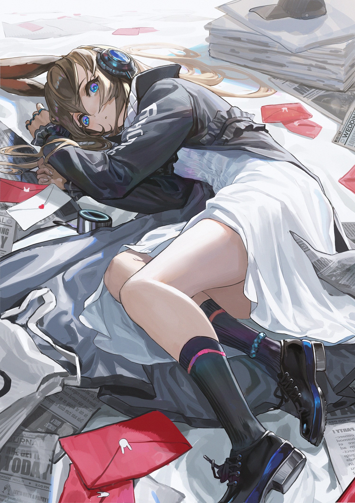 Amiya from Arknights lying on papers HD Phone Wallpaper