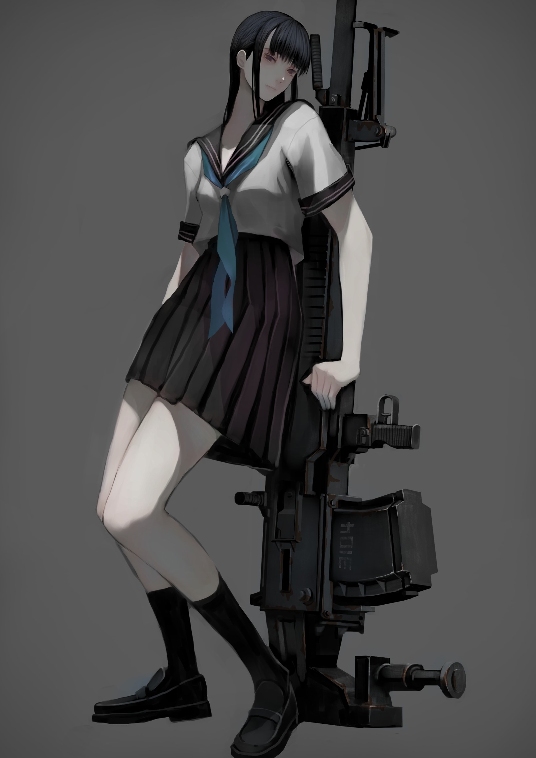 Anime girl in school uniform with a weapon HD Phone Wallpaper