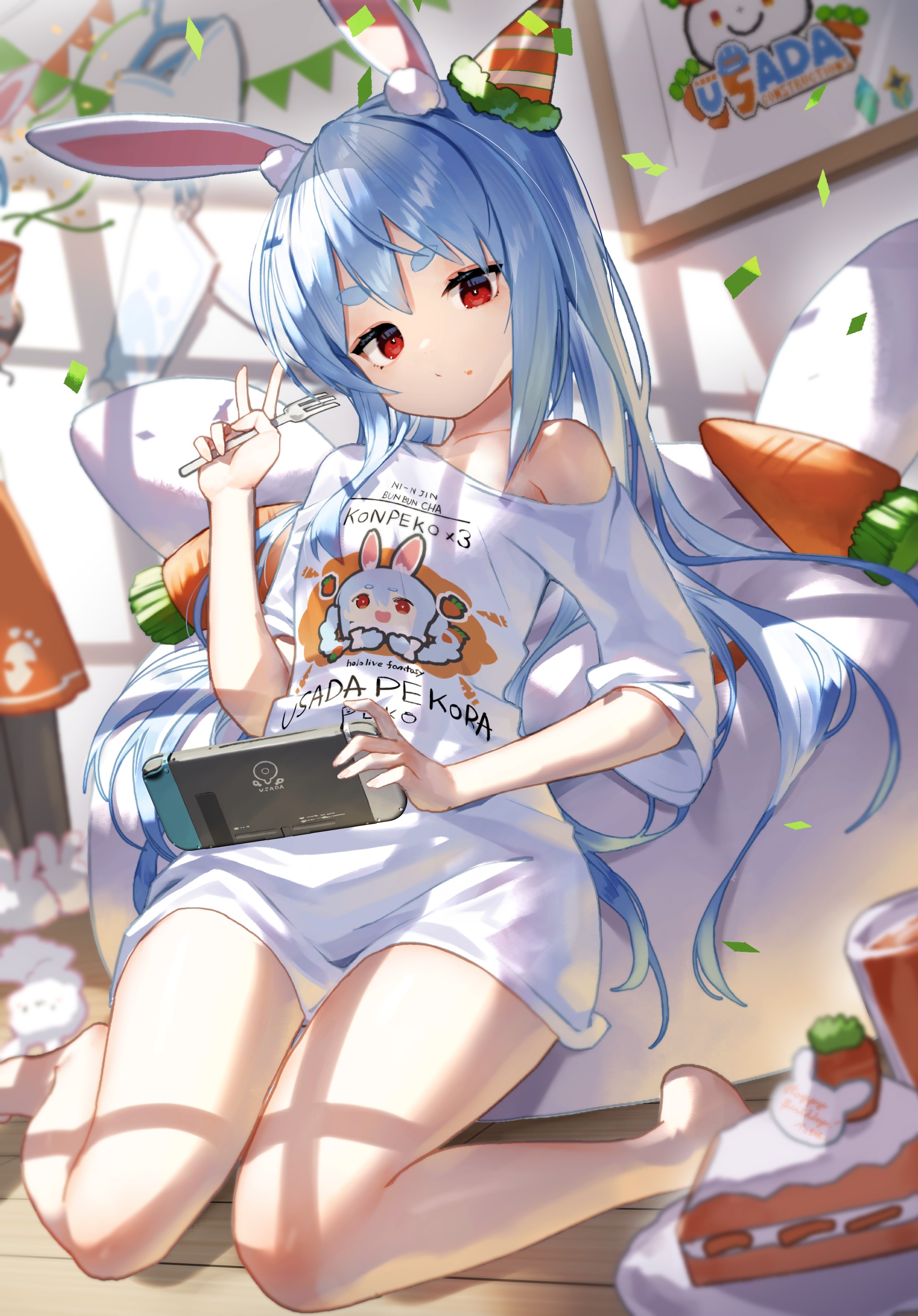 Usada Pekora from Hololive holding a Nintendo Switch HD Phone Wallpaper