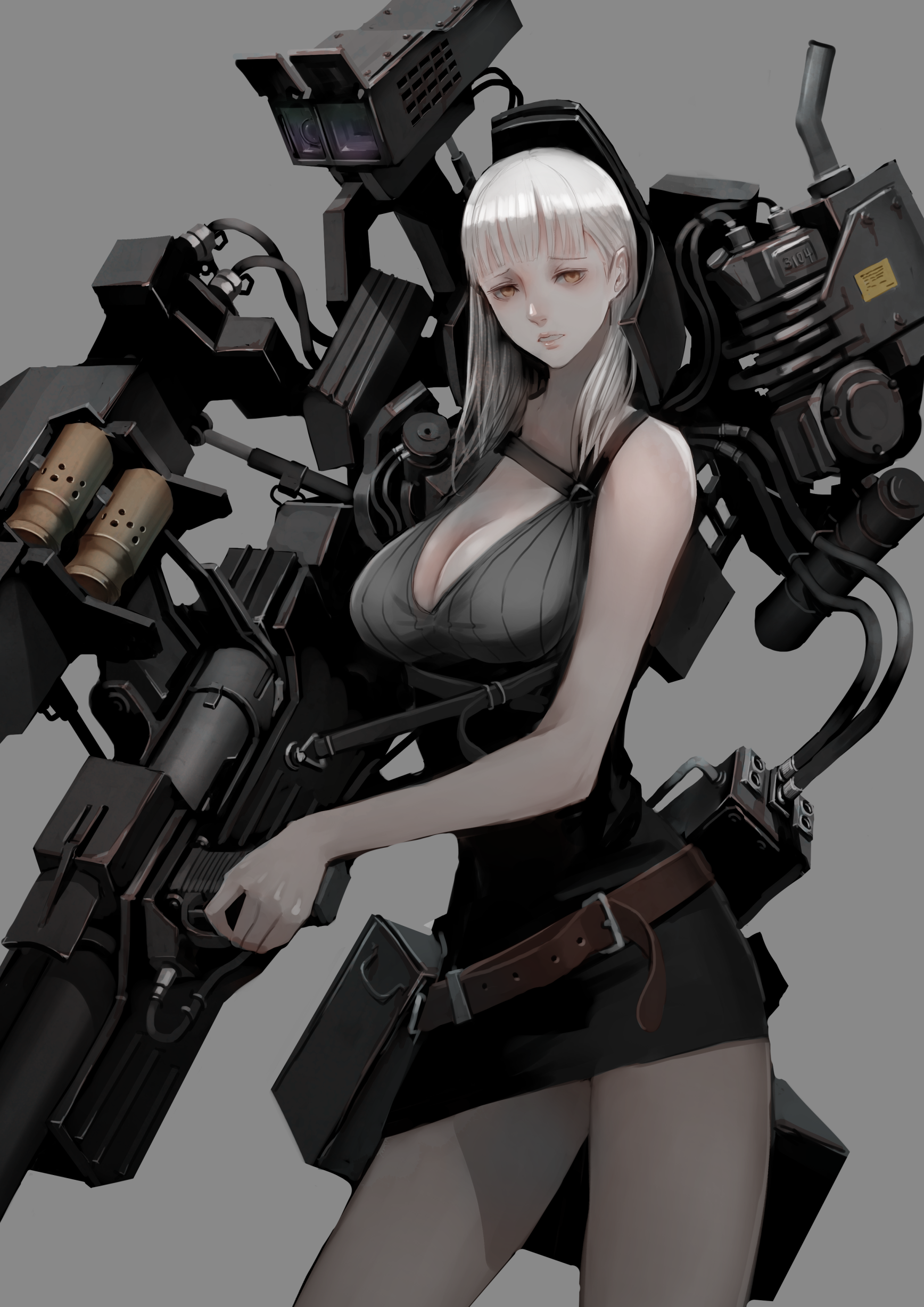 Girl with a large weapon and mechanical suit HD Phone Wallpaper