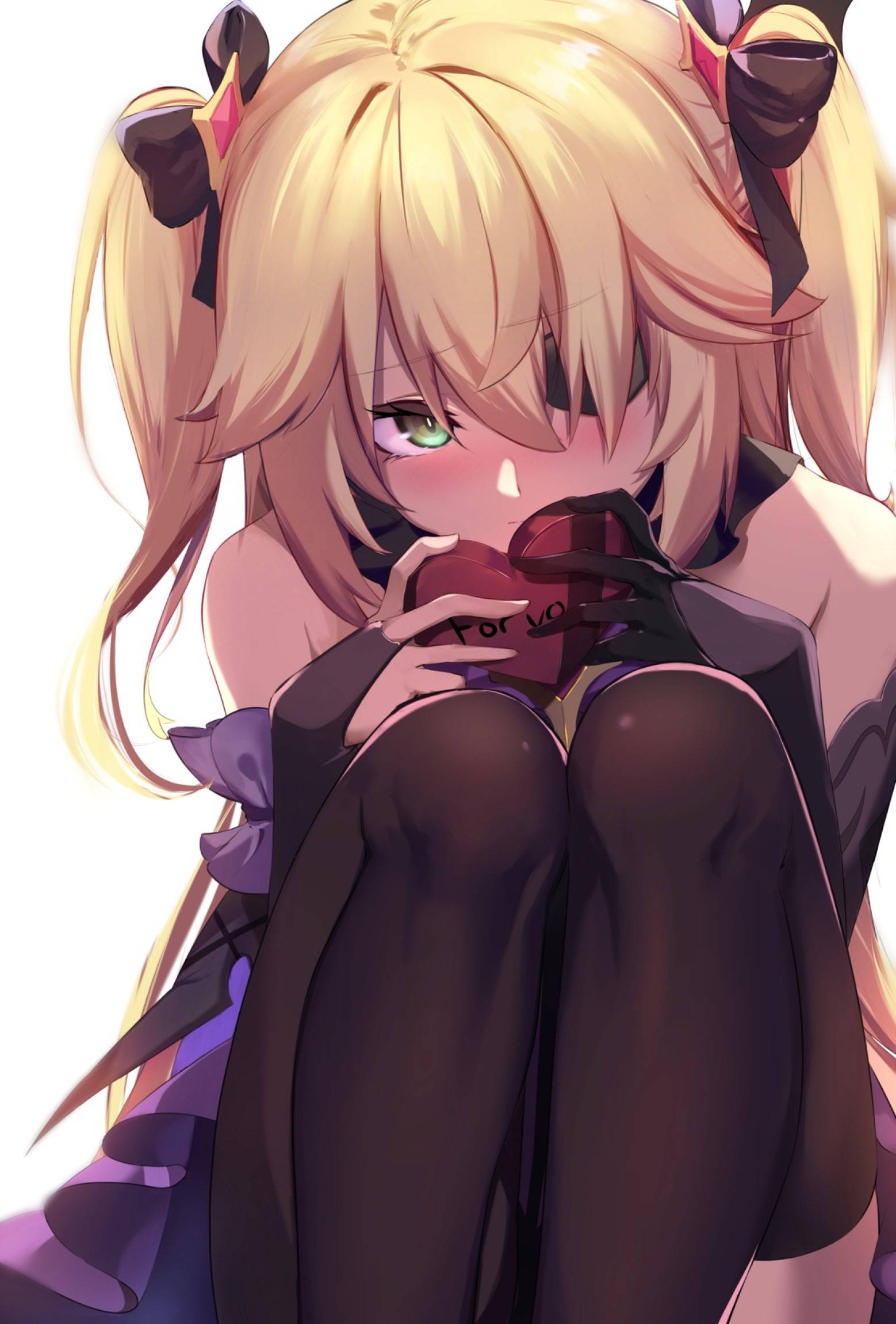 Fischl from Genshin Impact holding a heart-shaped present HD Phone Wallpaper