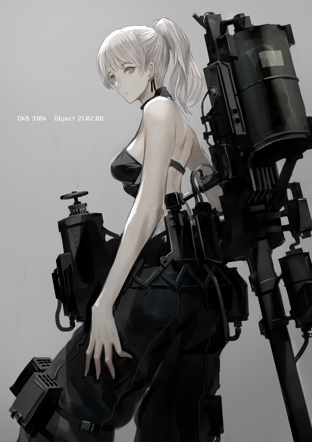 Anime girl with silver hair and a weapon HD Phone Wallpaper