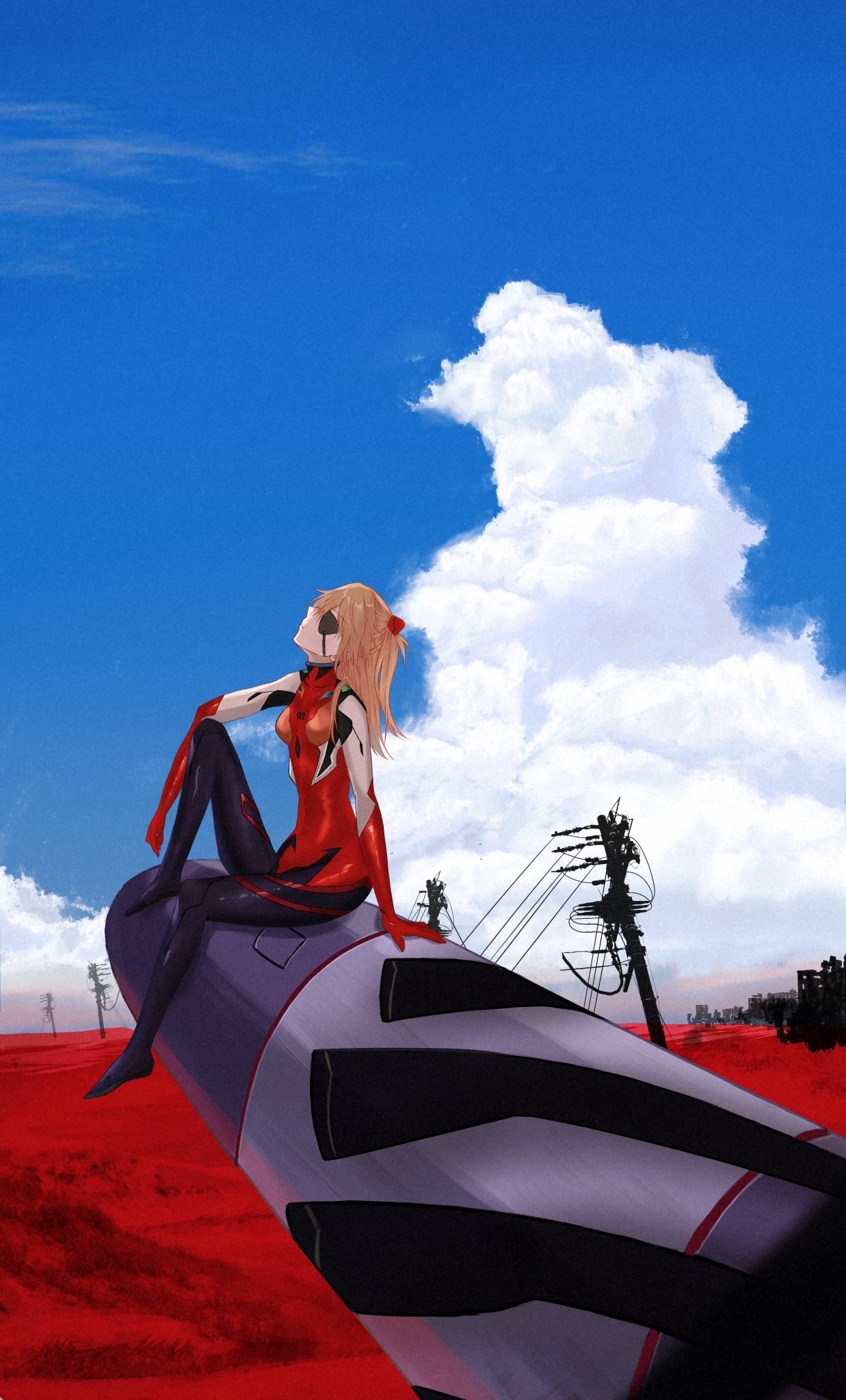 Asuka Langley Soryu from Neon Genesis Evangelion sitting on a missile HD Phone Wallpaper