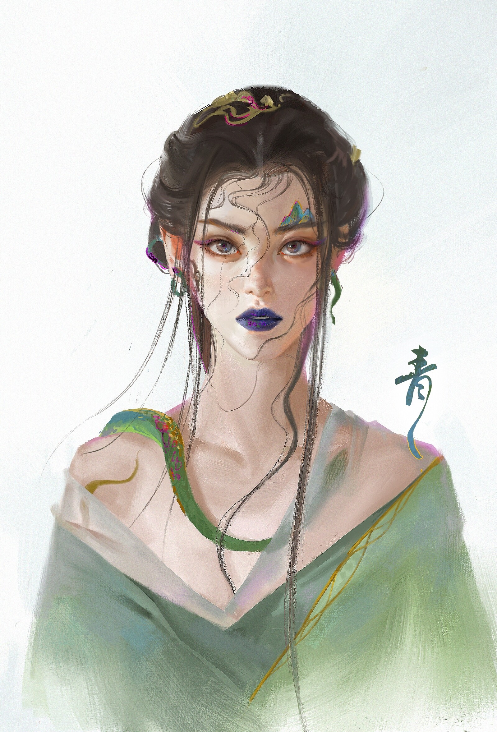 Fantasy art portrait of a woman with a snake HD Phone Wallpaper