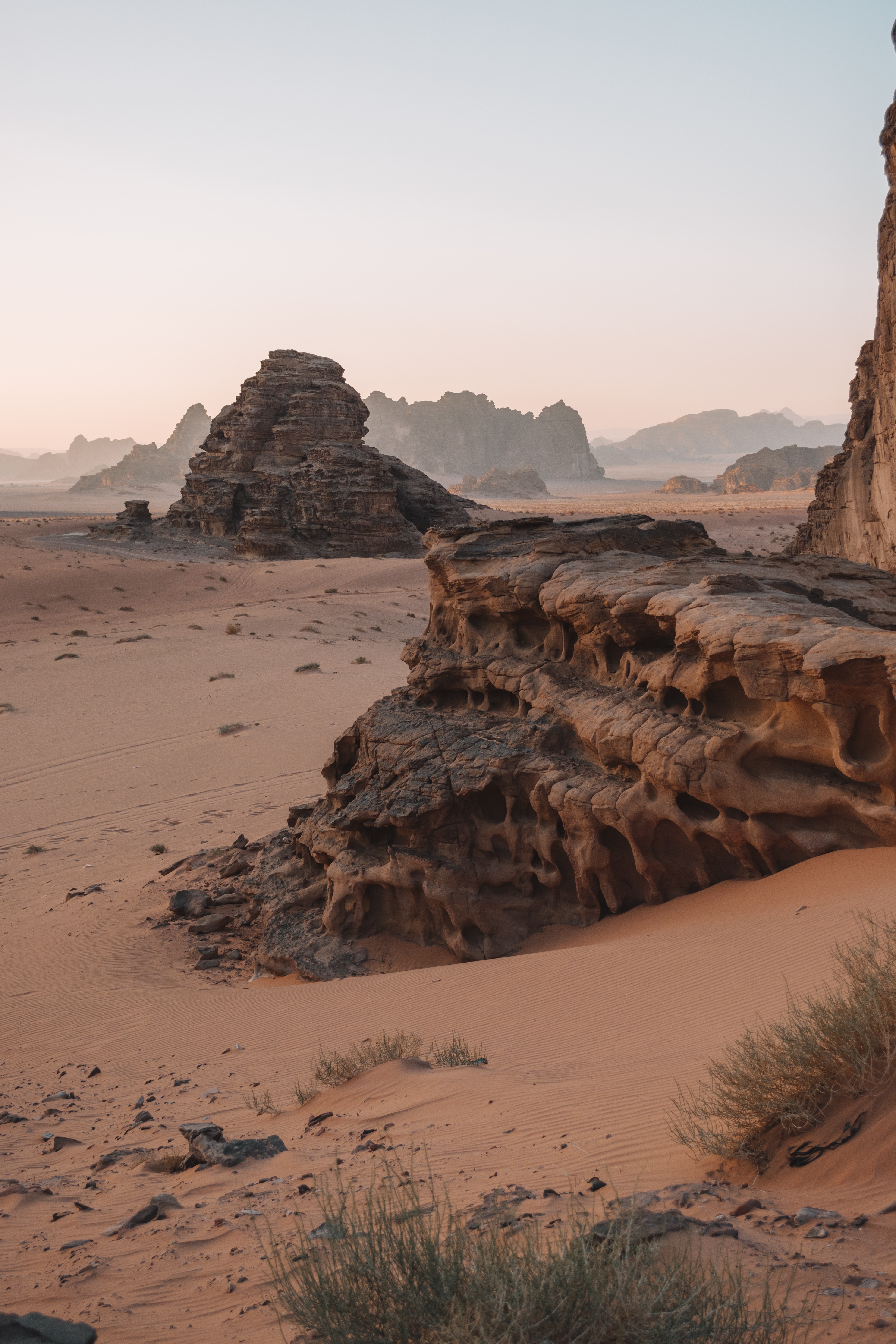 Desert landscape with rock formations and sand dunes HD Phone Wallpaper