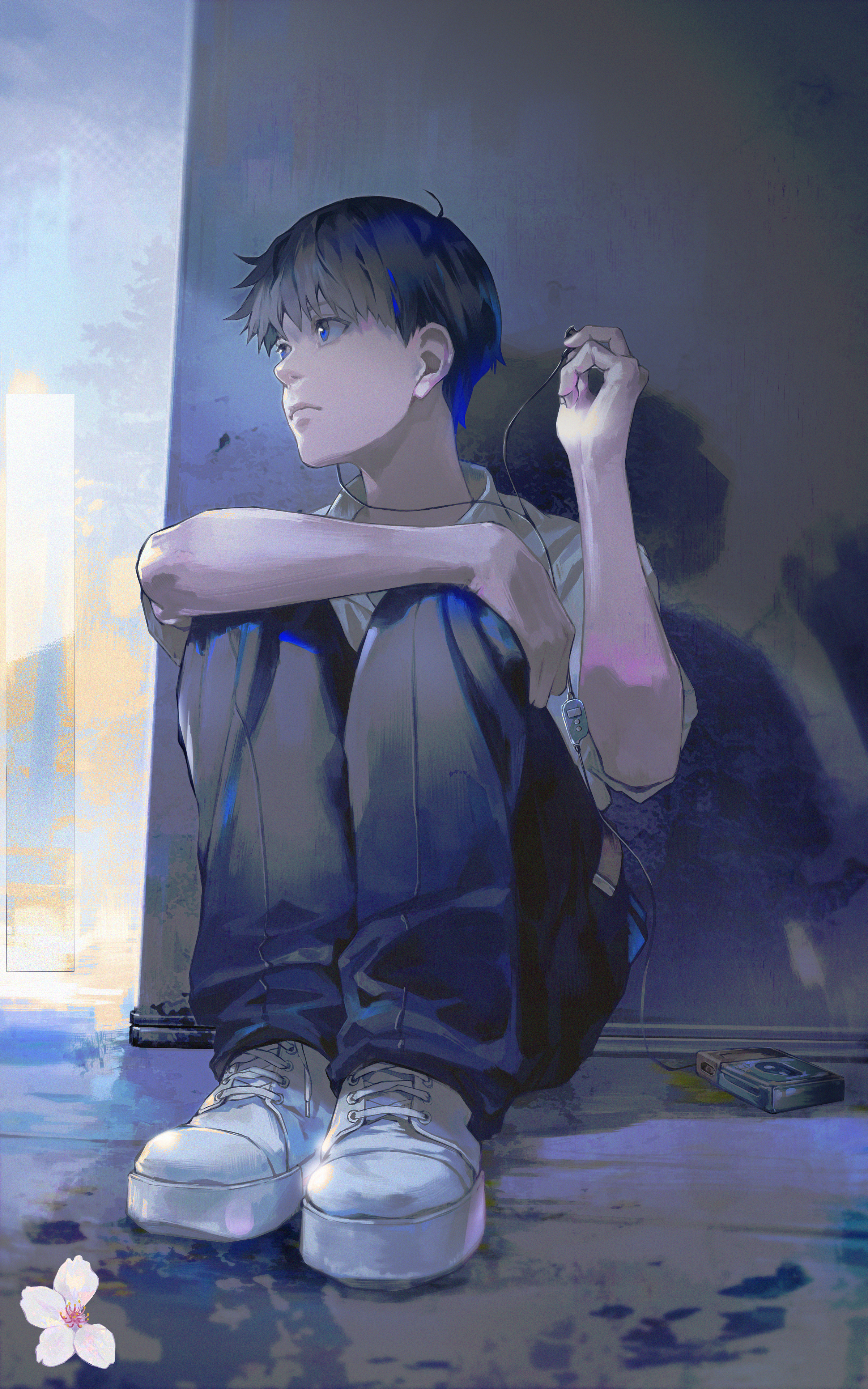 Ikari Shinji from Neon Genesis Evangelion listening to music HD Phone Wallpaper