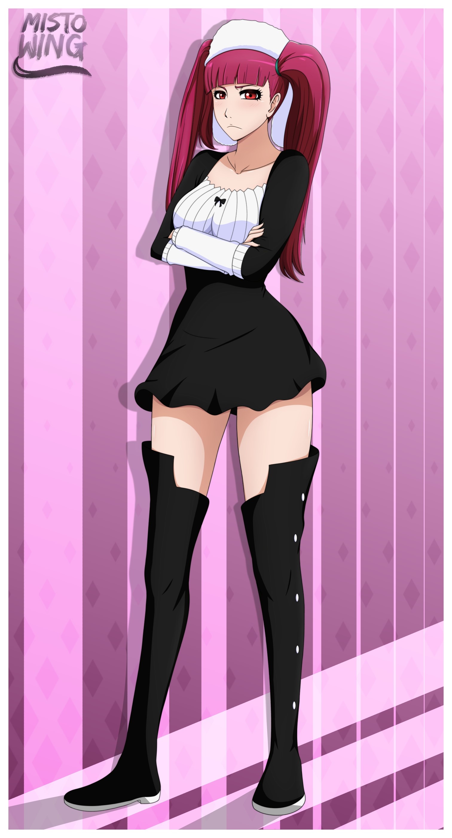 Anime girl with pink pigtails in a maid outfit HD Phone Wallpaper
