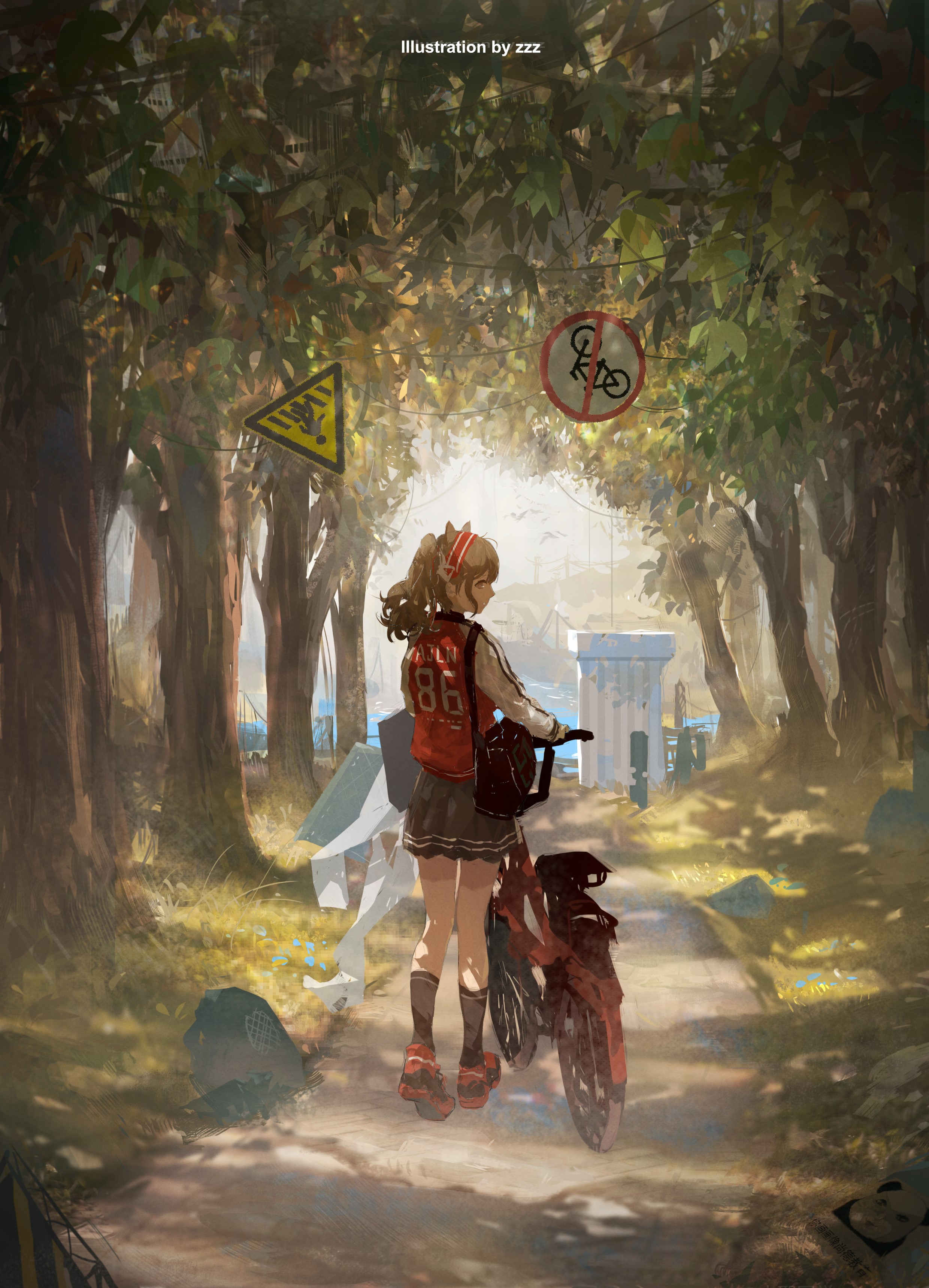 Angelina from Arknights with a bicycle HD Phone Wallpaper