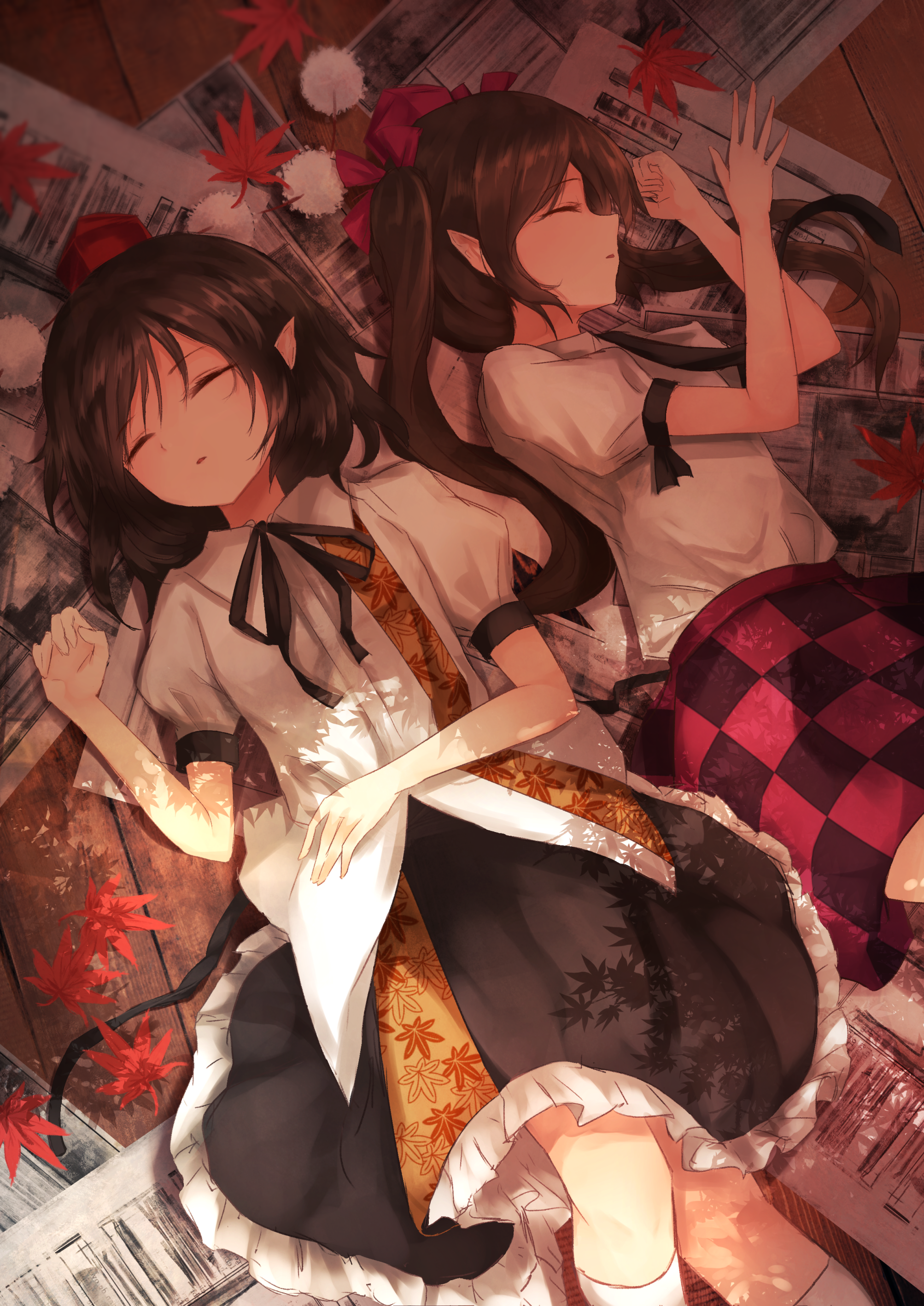 Aya Shameimaru and Himekaidou Hatate from Touhou sleeping HD Phone Wallpaper