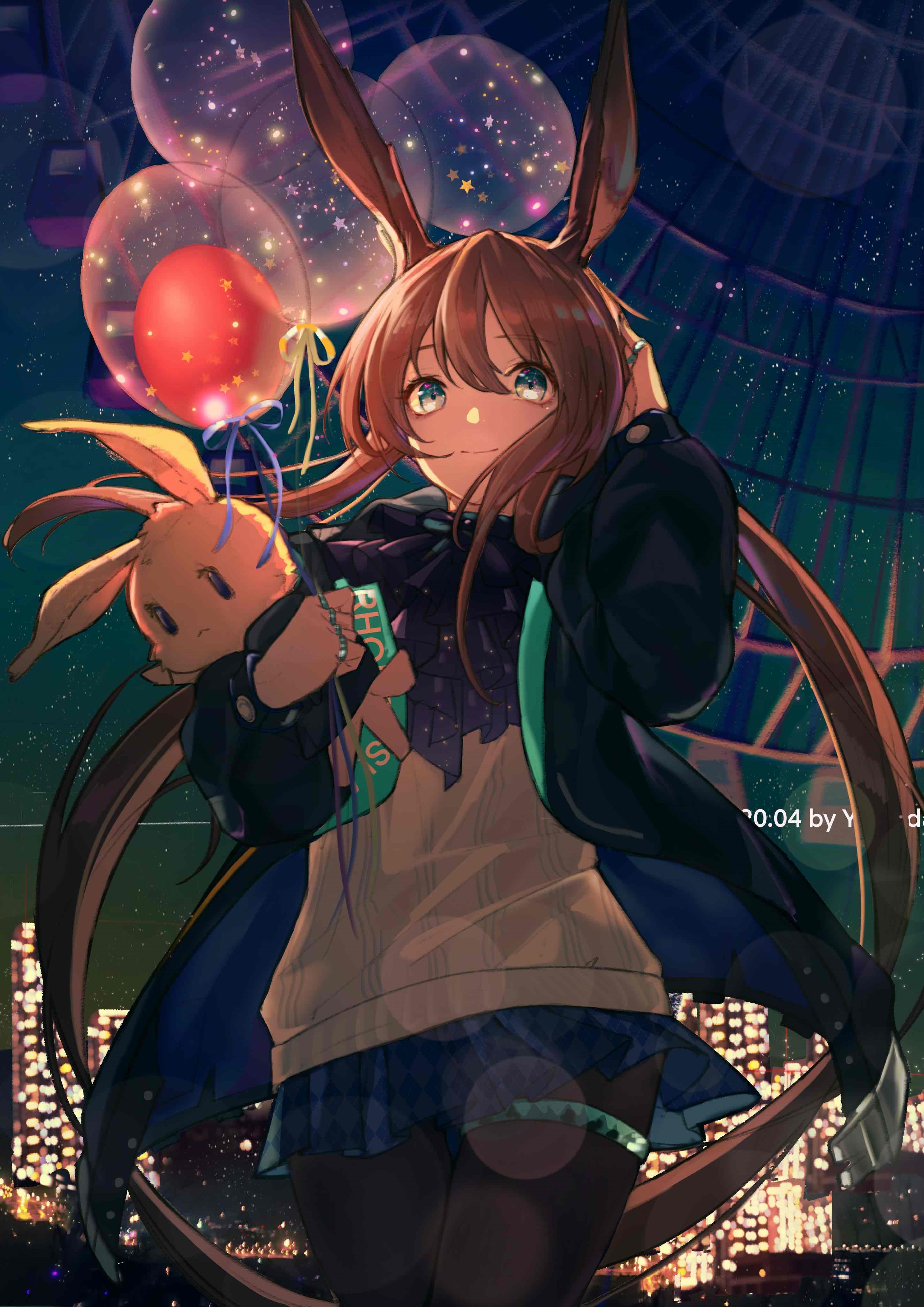 Amiya from Arknights with balloons HD Phone Wallpaper