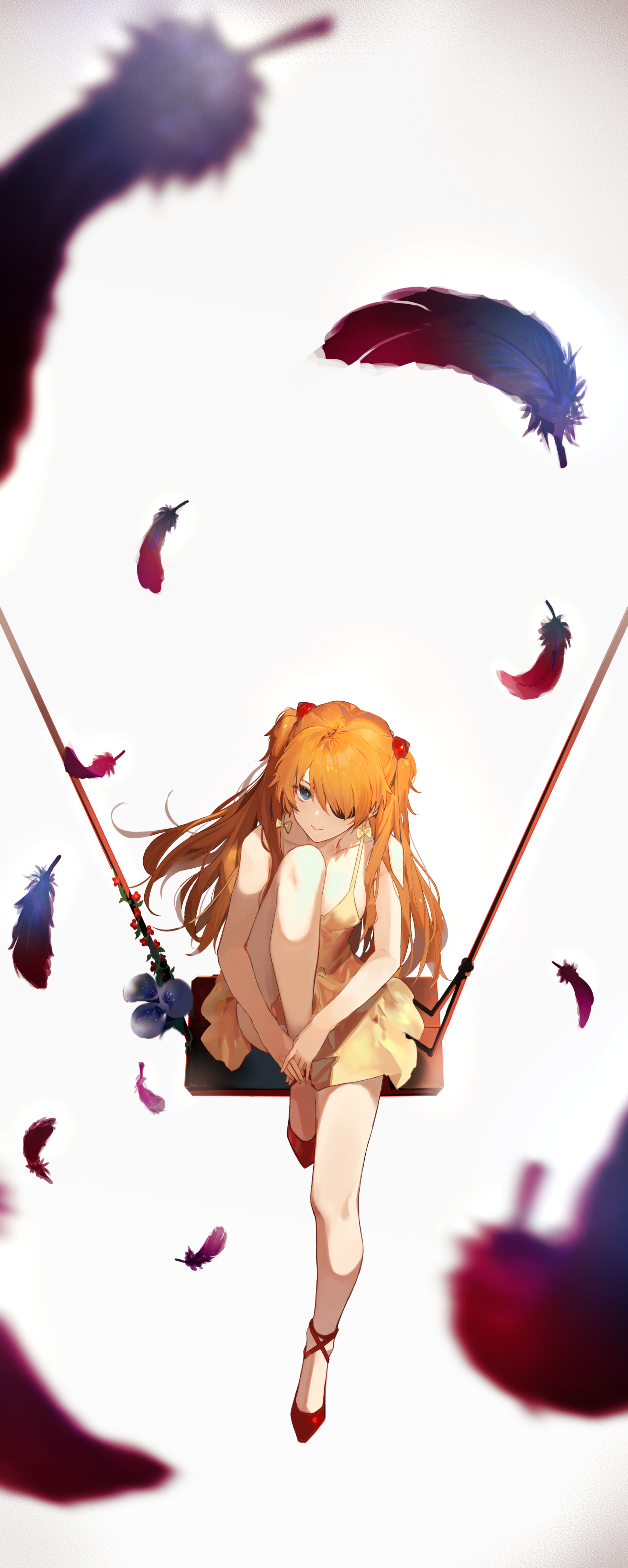 Asuka Langley Soryu from Neon Genesis Evangelion on a swing HD Phone Wallpaper