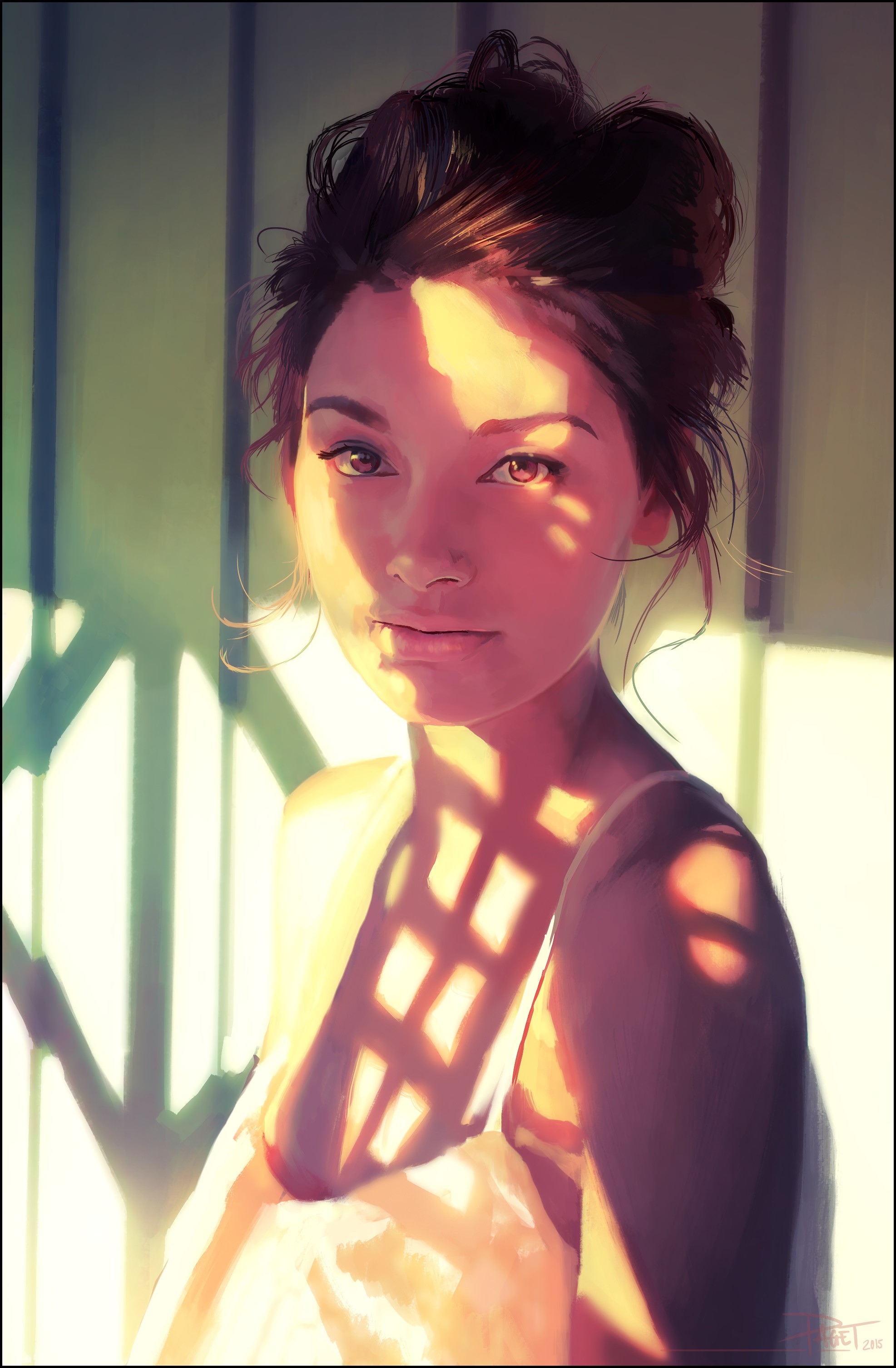 Portrait of a woman with dappled sunlight HD Phone Wallpaper