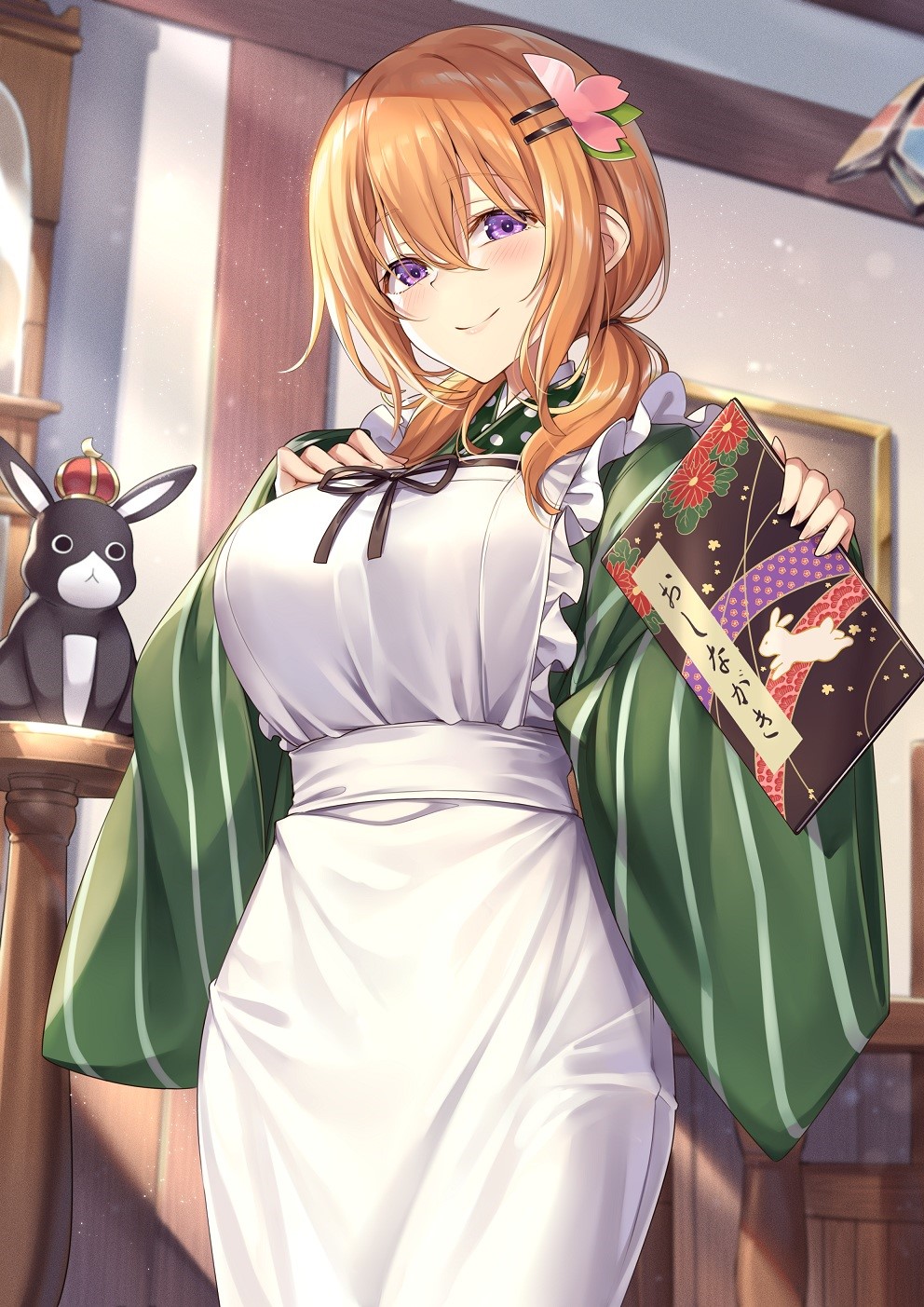 Hoto Kokoa from Gochuumon wa Usagi Desu ka? wearing kimono and apron HD Phone Wallpaper