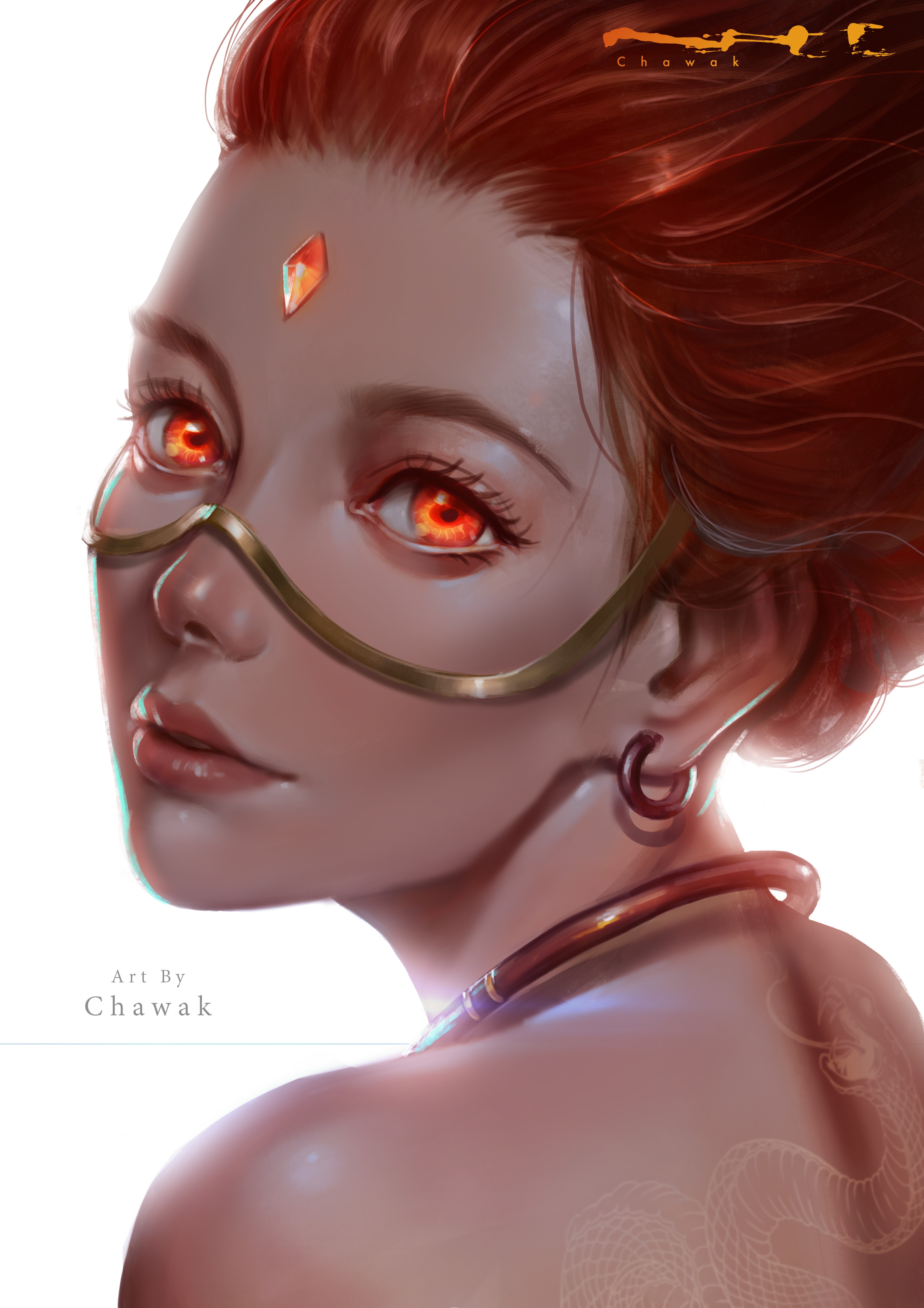 Digital painting portrait of a woman with red eyes HD Phone Wallpaper