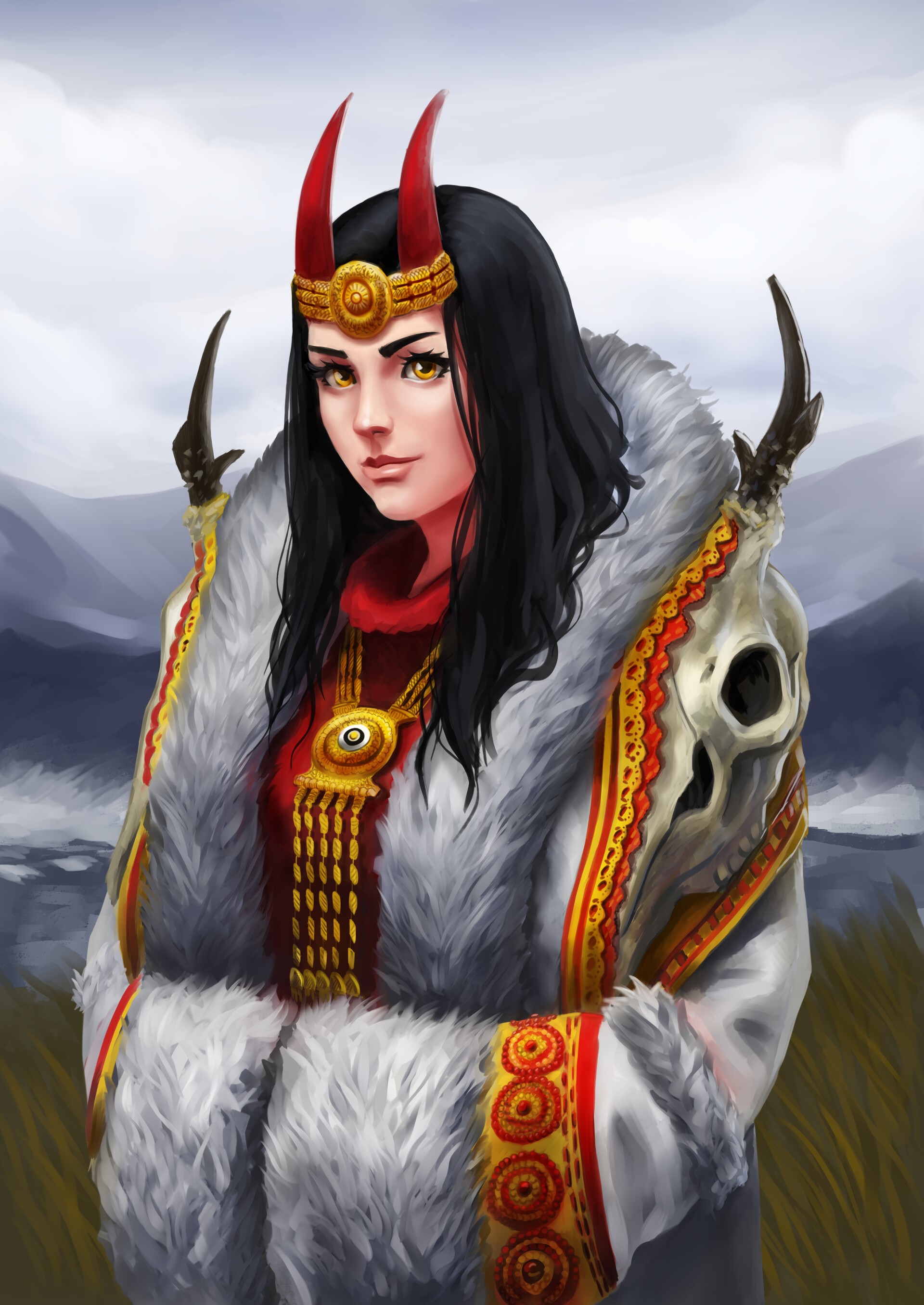 Shaman with horns and fur coat by Alexey Yugov HD Phone Wallpaper