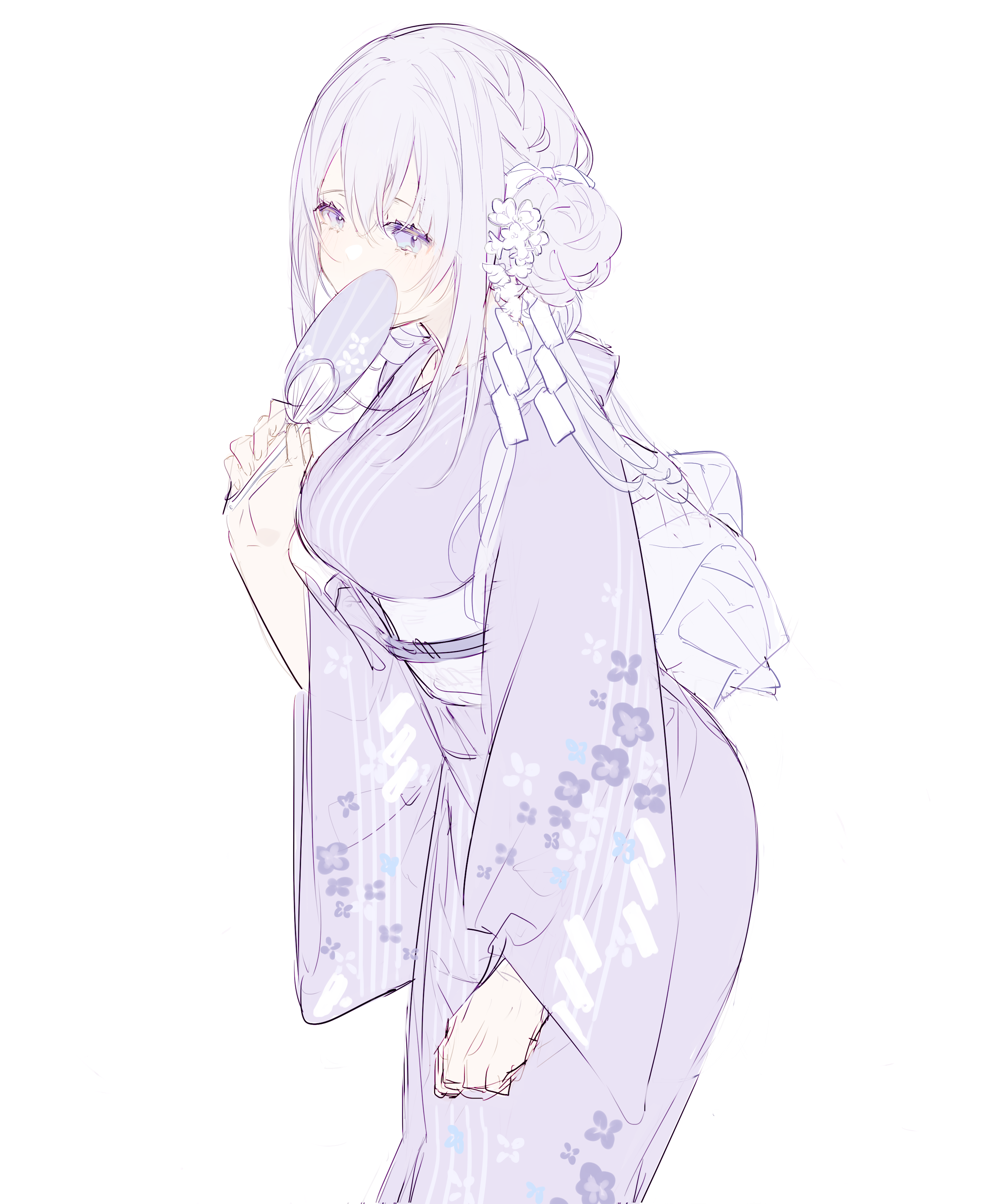 Anime girl in yukata holding a fan HD Phone Wallpaper
