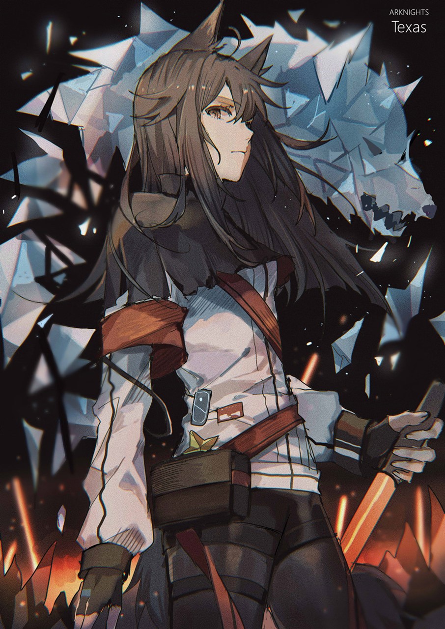 Texas from Arknights with wolf spirit HD Phone Wallpaper