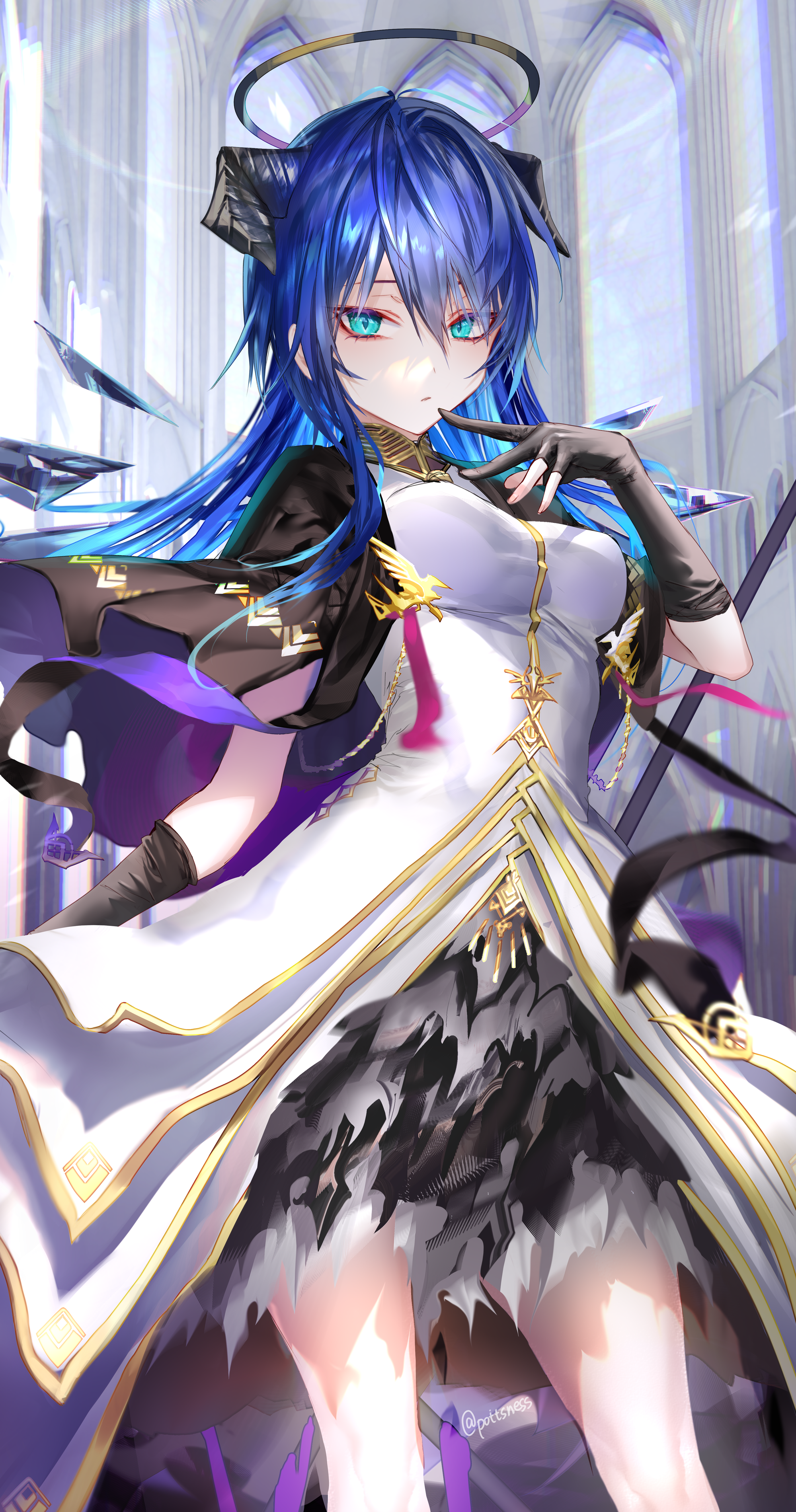 Mostima from Arknights, anime girl with blue hair and horns HD Phone Wallpaper