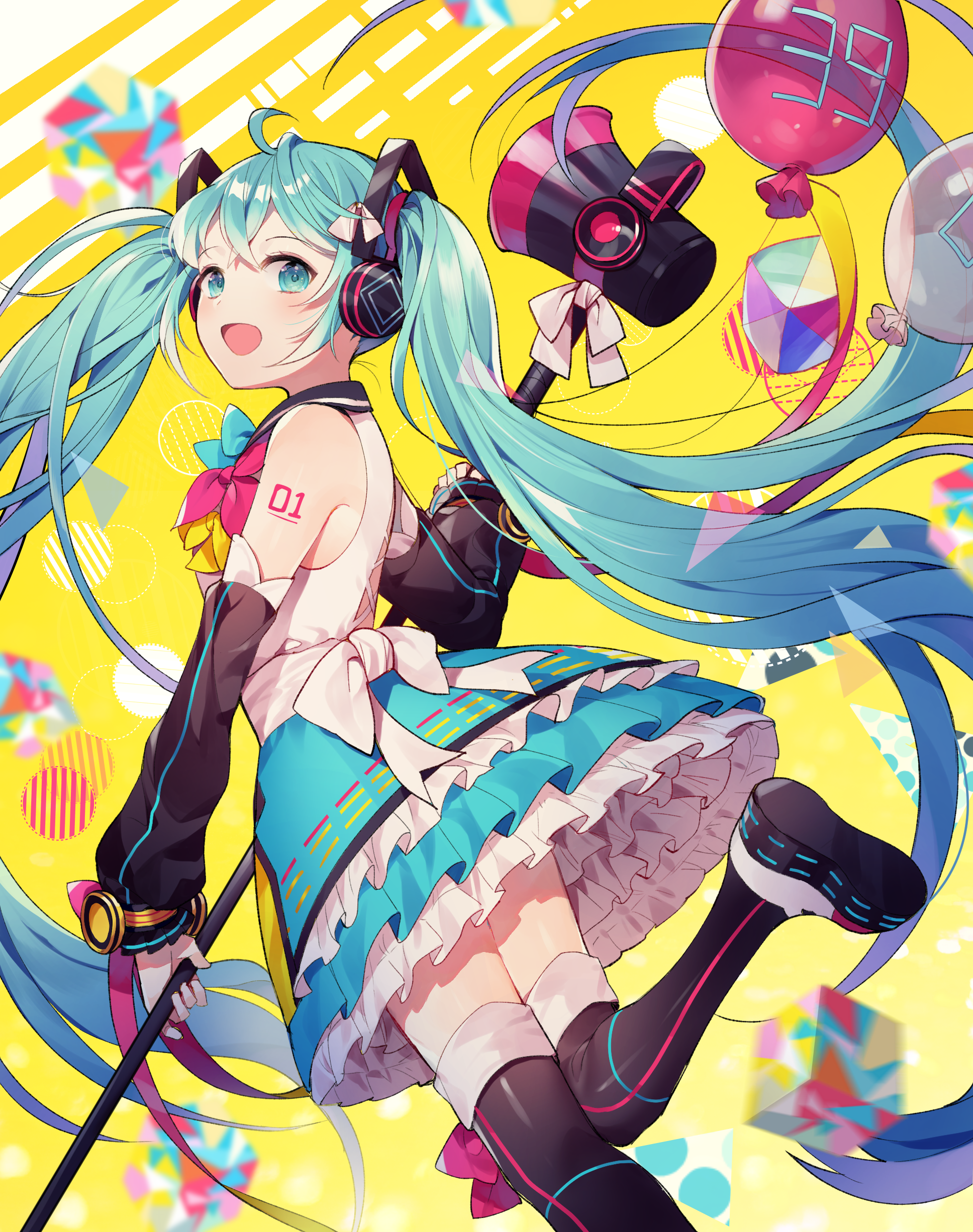 Hatsune Miku from Vocaloid with Twintails and Blue Hair HD Phone Wallpaper