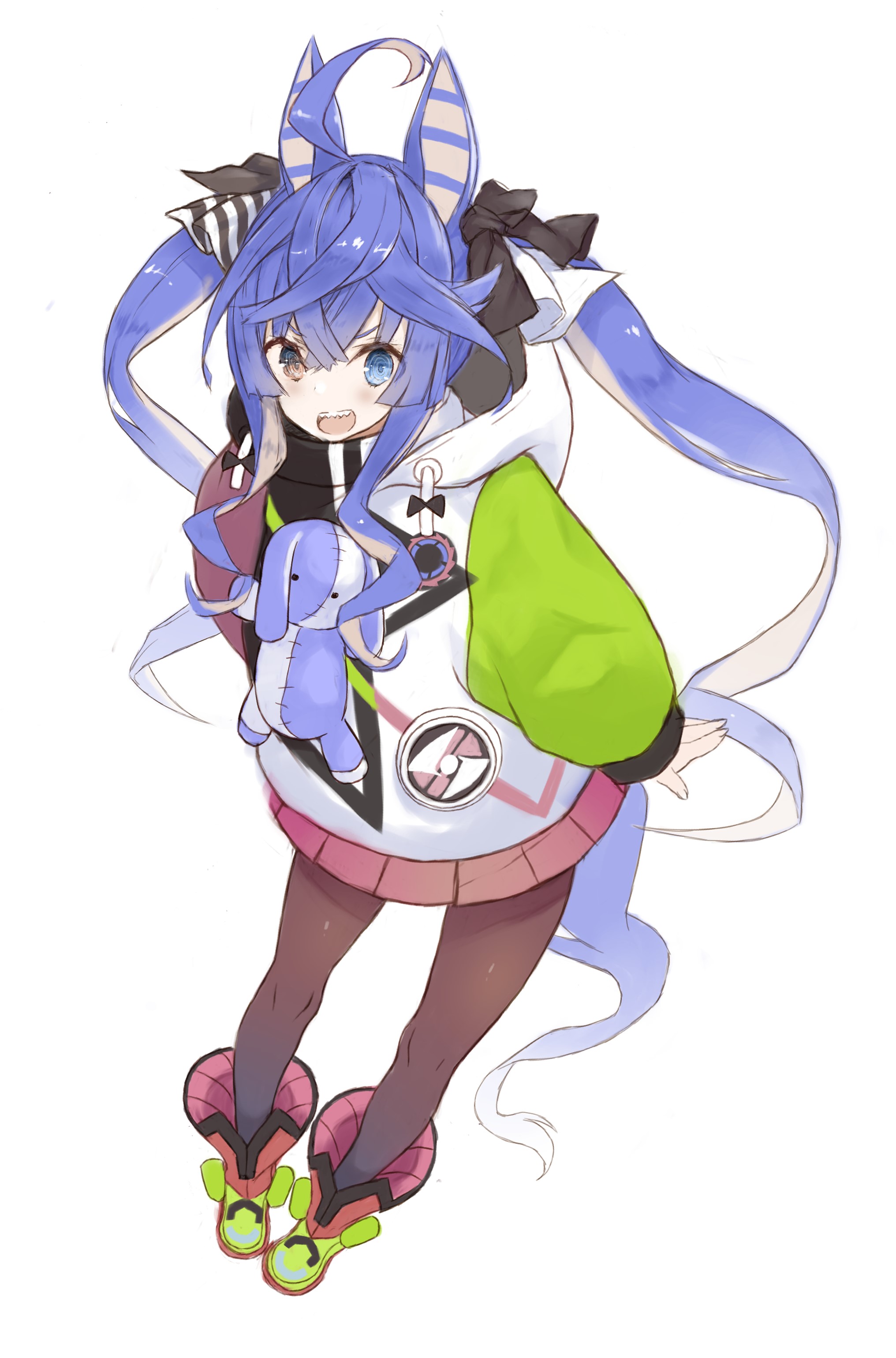 Anime girl with blue hair and animal ears HD Phone Wallpaper