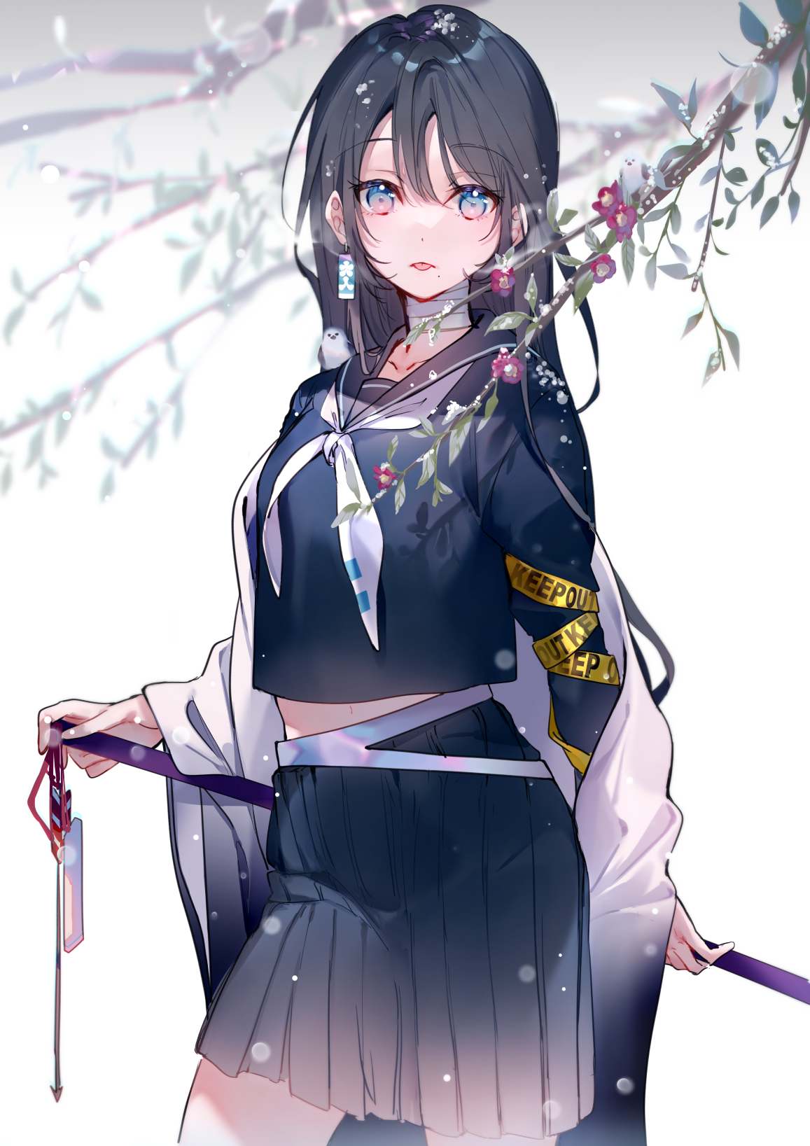 Anime girl with black hair and blue eyes in school uniform HD Phone Wallpaper