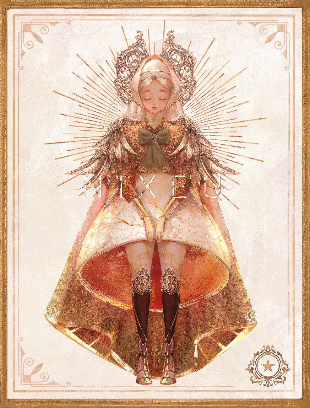 Nixeu anime girl with golden wings and crown HD Phone Wallpaper