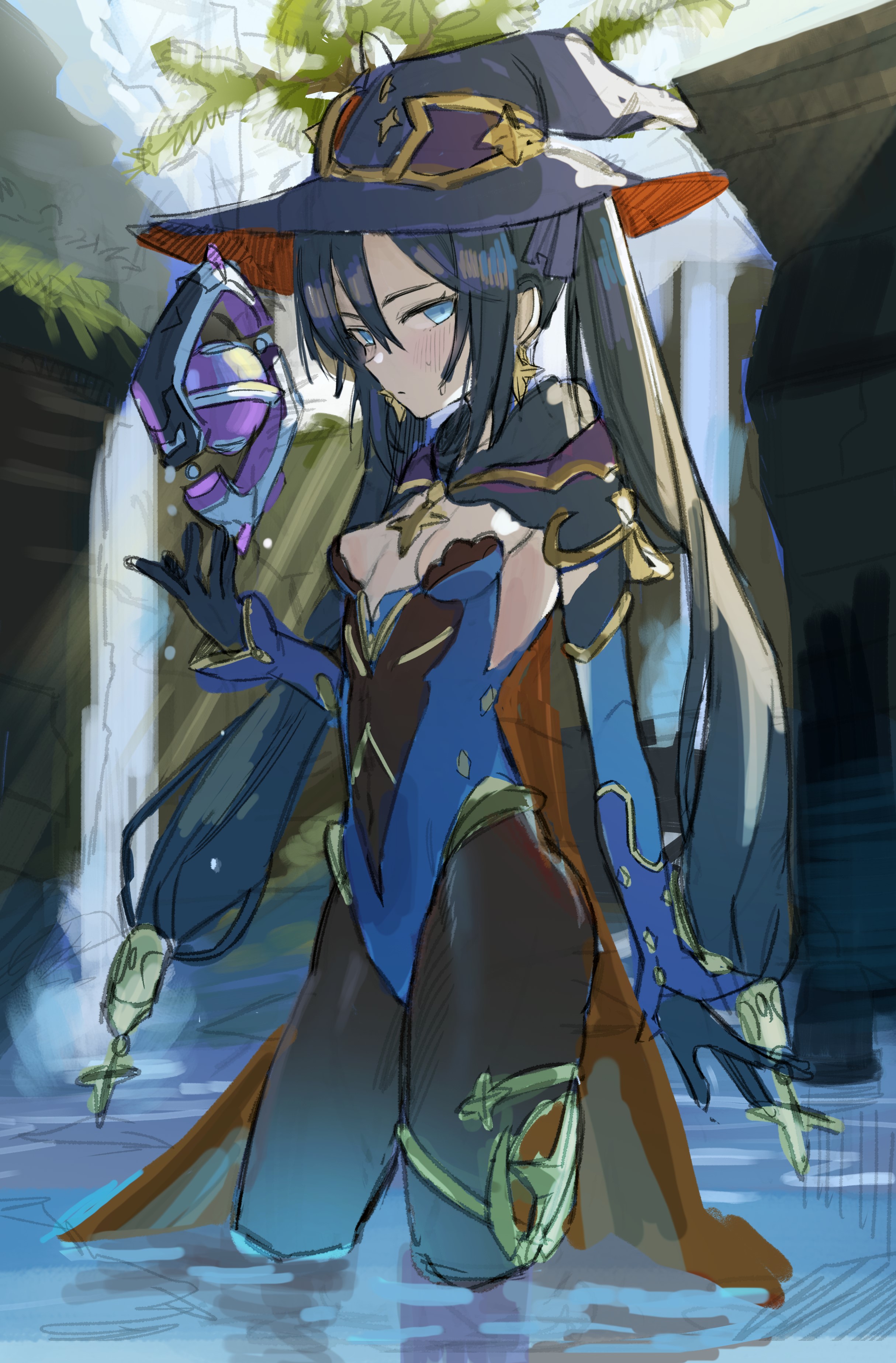 Mona from Genshin Impact in a watery environment HD Phone Wallpaper