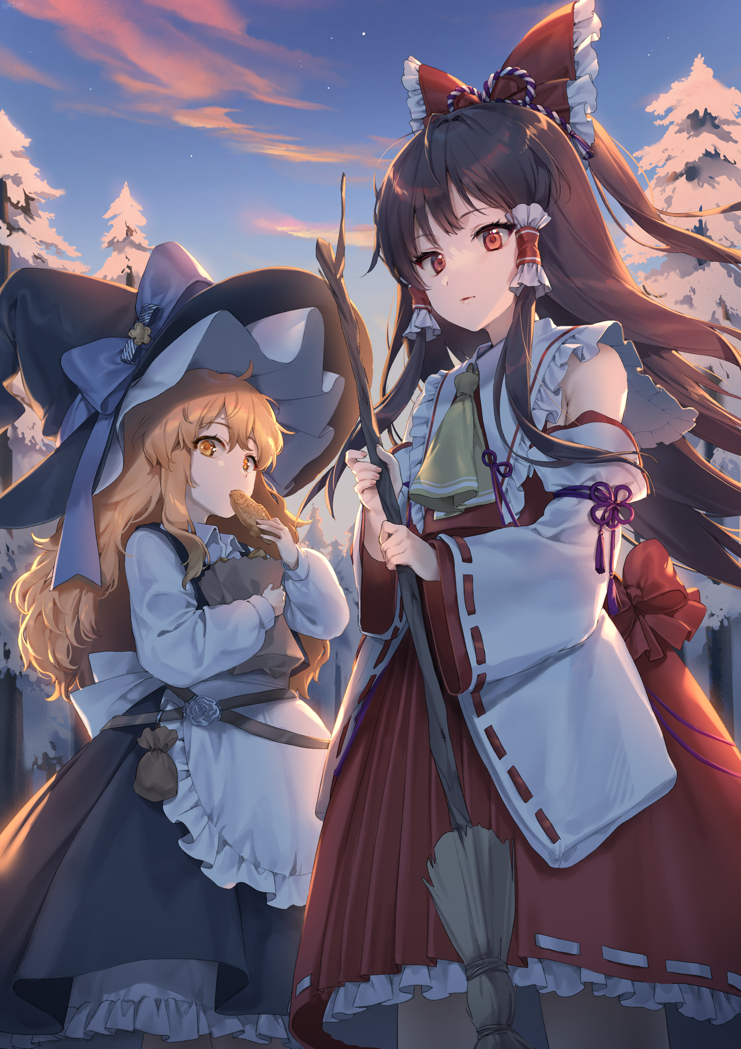 Marisa Kirisame and Reimu Hakurei from Touhou HD Phone Wallpaper