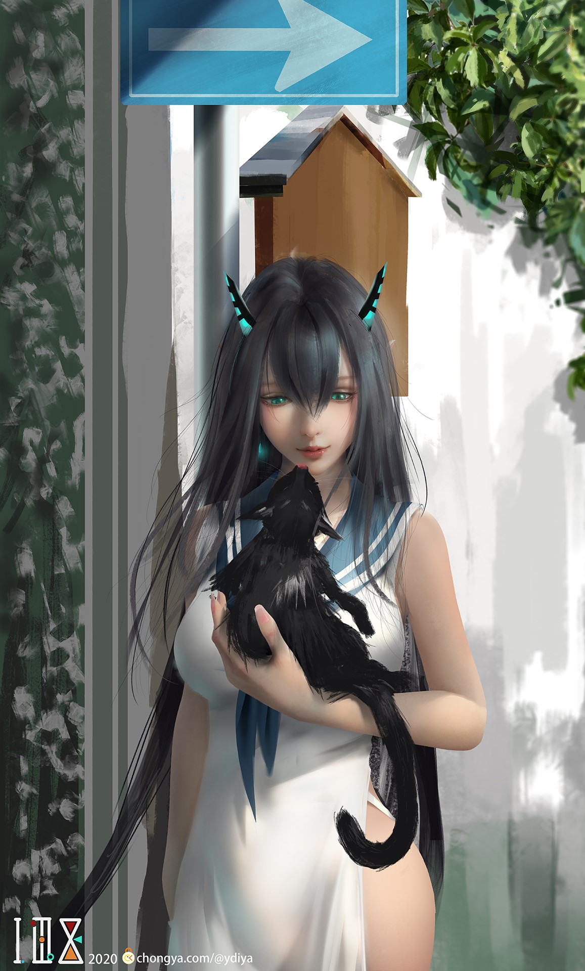 Ydiya Kai holding a black cat HD Phone Wallpaper