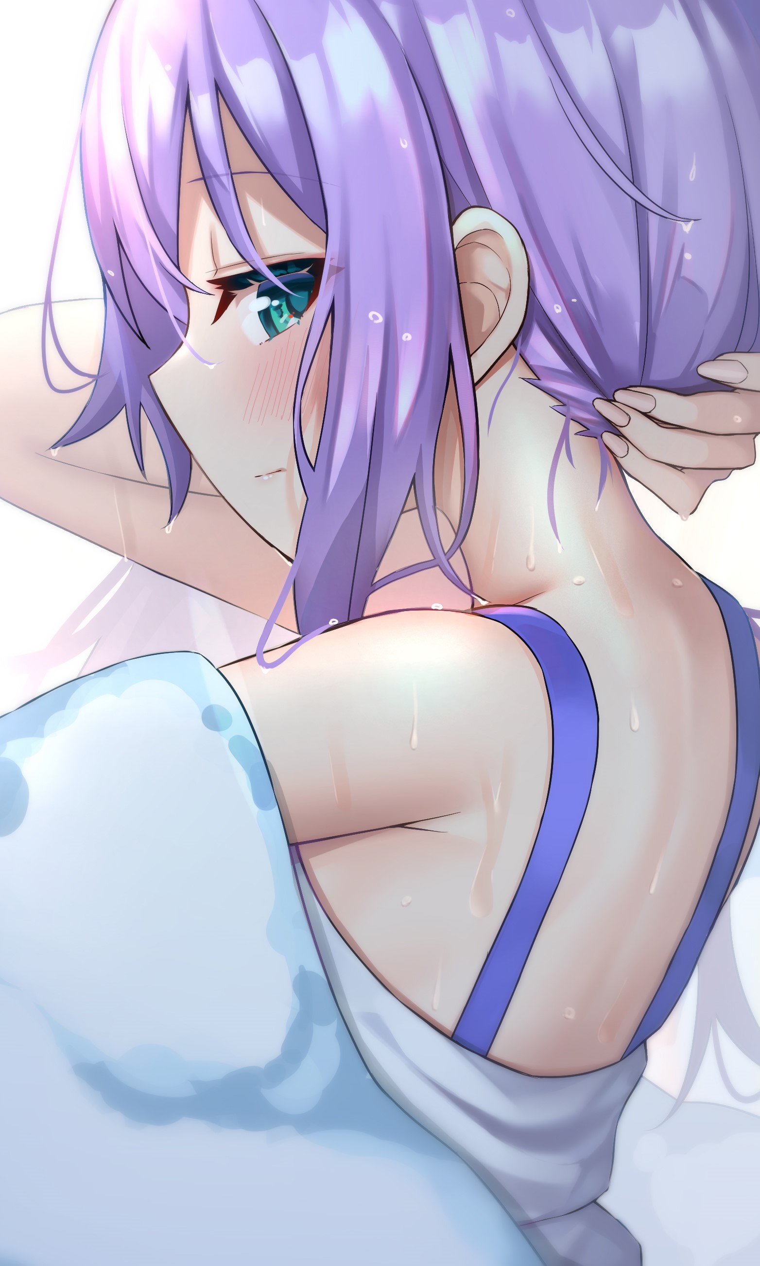 Anime girl with purple hair and aqua eyes HD Phone Wallpaper