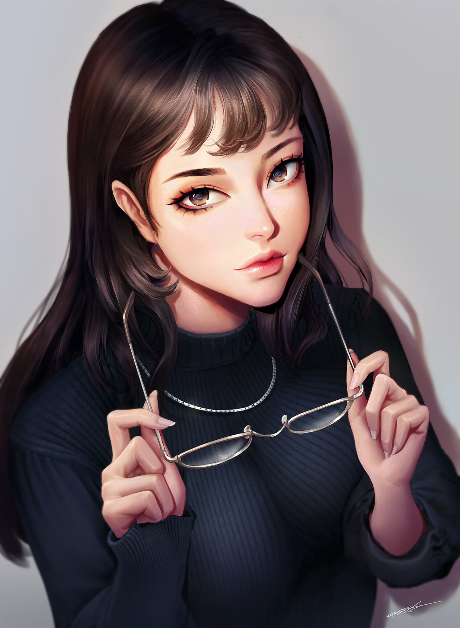 Asian woman with glasses and necklace HD Phone Wallpaper