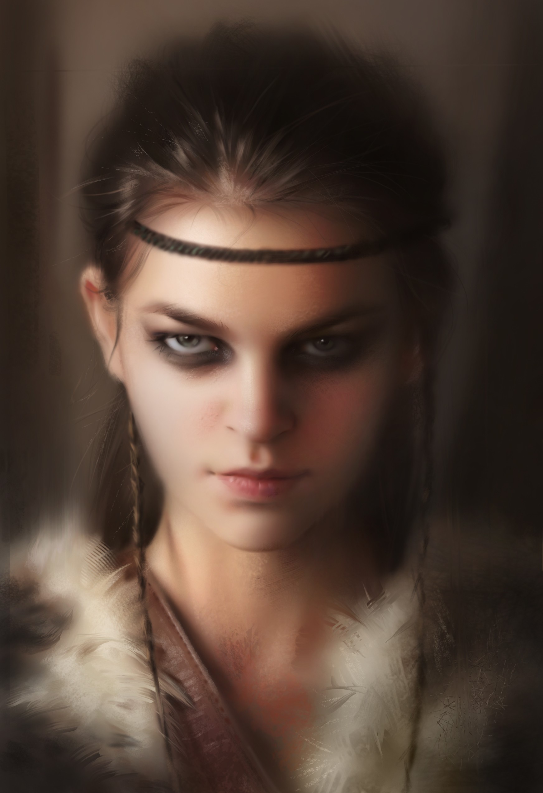 Digital painting of a woman with dark eye makeup HD Phone Wallpaper