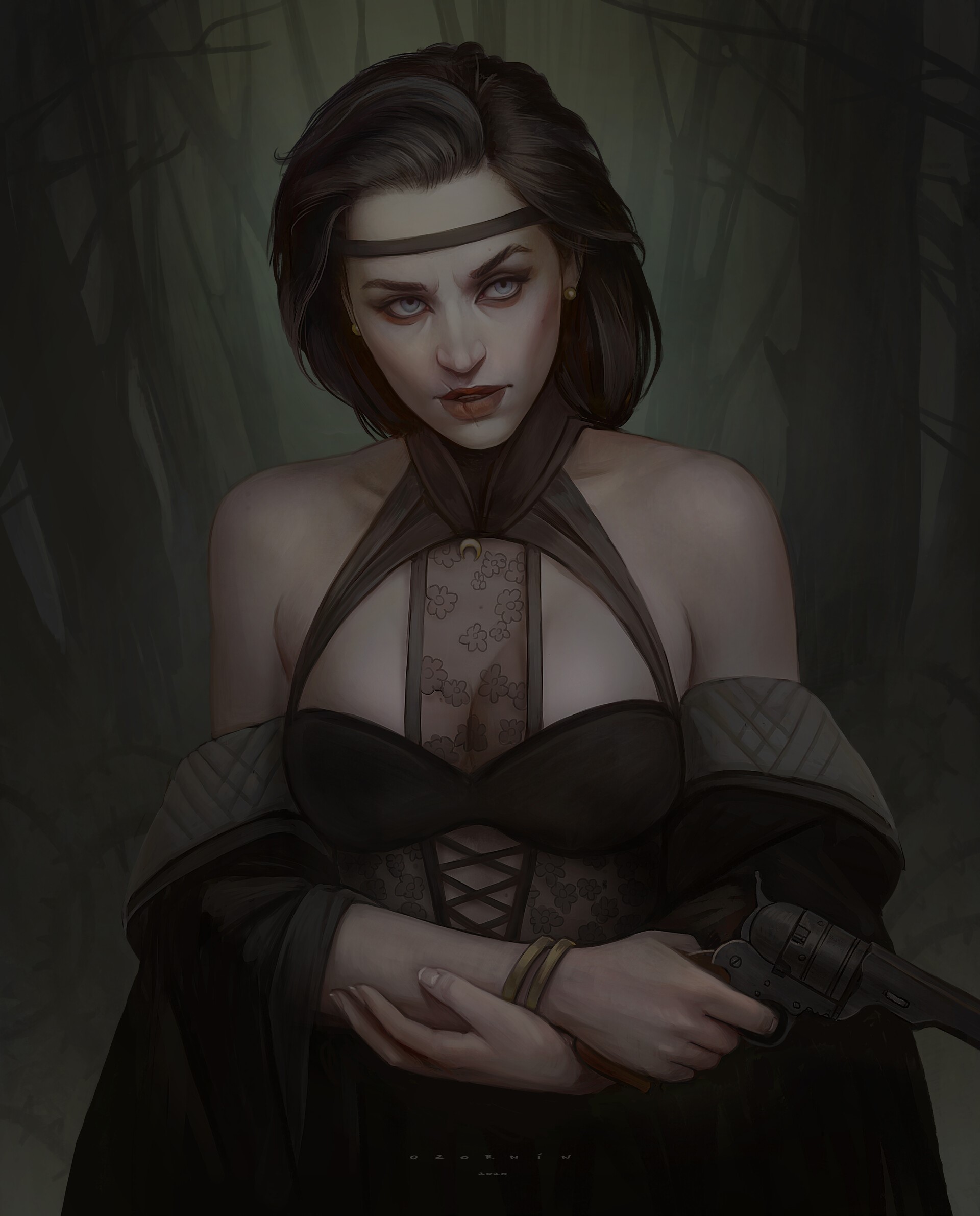 Woman with revolver by Ilya Ozornin HD Phone Wallpaper