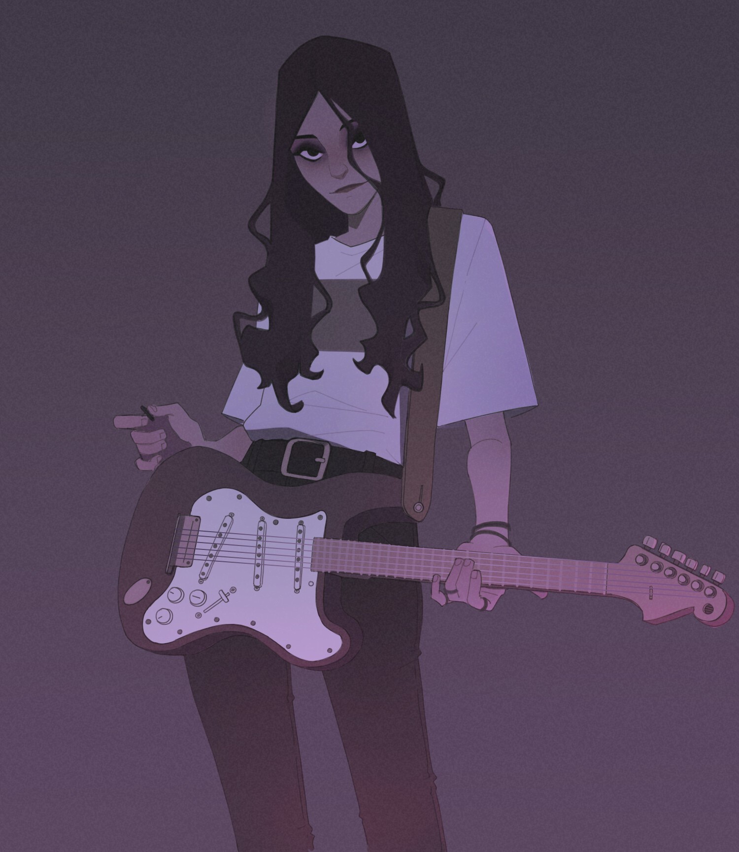 Woman with long wavy hair holding a guitar HD Phone Wallpaper