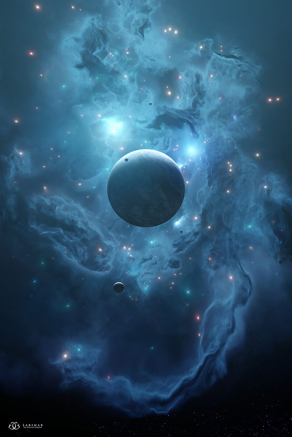 Digital art of planets and nebulae by Tim Barton HD Phone Wallpaper