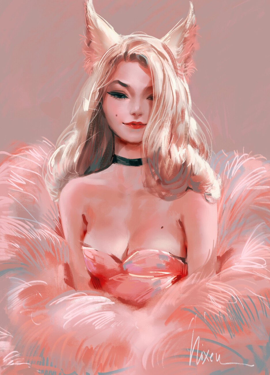 Digital art of a fantasy girl with animal ears HD Phone Wallpaper
