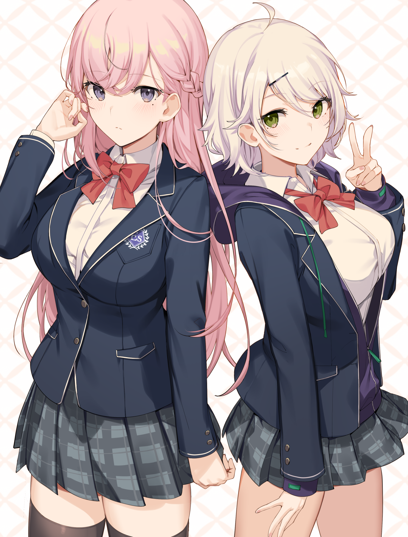 Two anime girls in school uniforms HD Phone Wallpaper